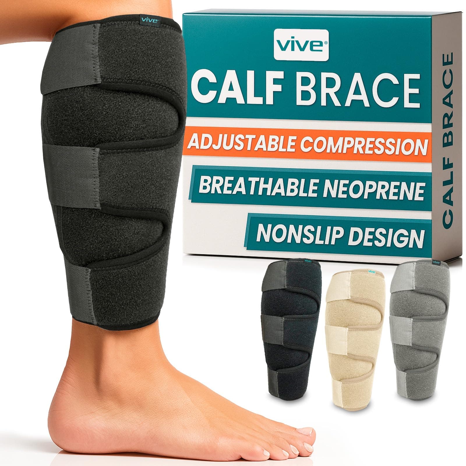 Shin Support by Vive - Best Adjustable Calf Brace - Shin Splint Compression Wrap Increases Circulation Reduces Swelling - Calf Compression Sleeve for Leg Pain - Vive Guarantee