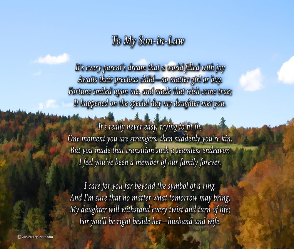 To My Son-in-law - Poem Print (8x10) - Beautiful Son-in-law Gift for Any Occasion (unframed)