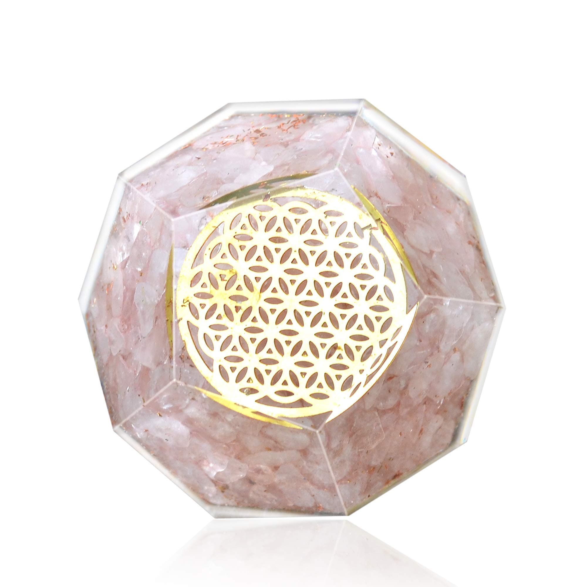Orgone Dodecahedron Crystal – Emf Protection Flower Of Life Orgone Energy Generator – Rose Quartz Orgonite Dodecahedron Crystal for – Chakra healing Psychic Growth Love Stone