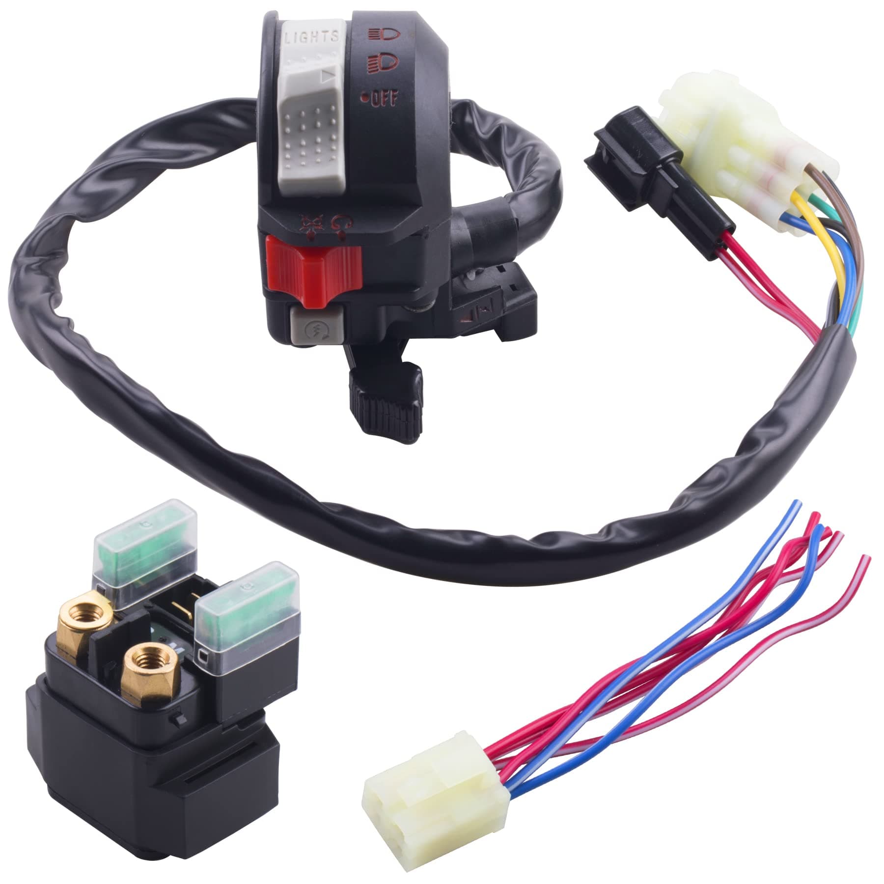 Left Handlebar Control Engine Start Run Off Headlight Switch and SwitchStarter Solenoid Relay for Yamaha ig Bear 250 400 Bruin 250 350 Grizzly 350 400 660 Kodiak 400 450 Raptor 350 660