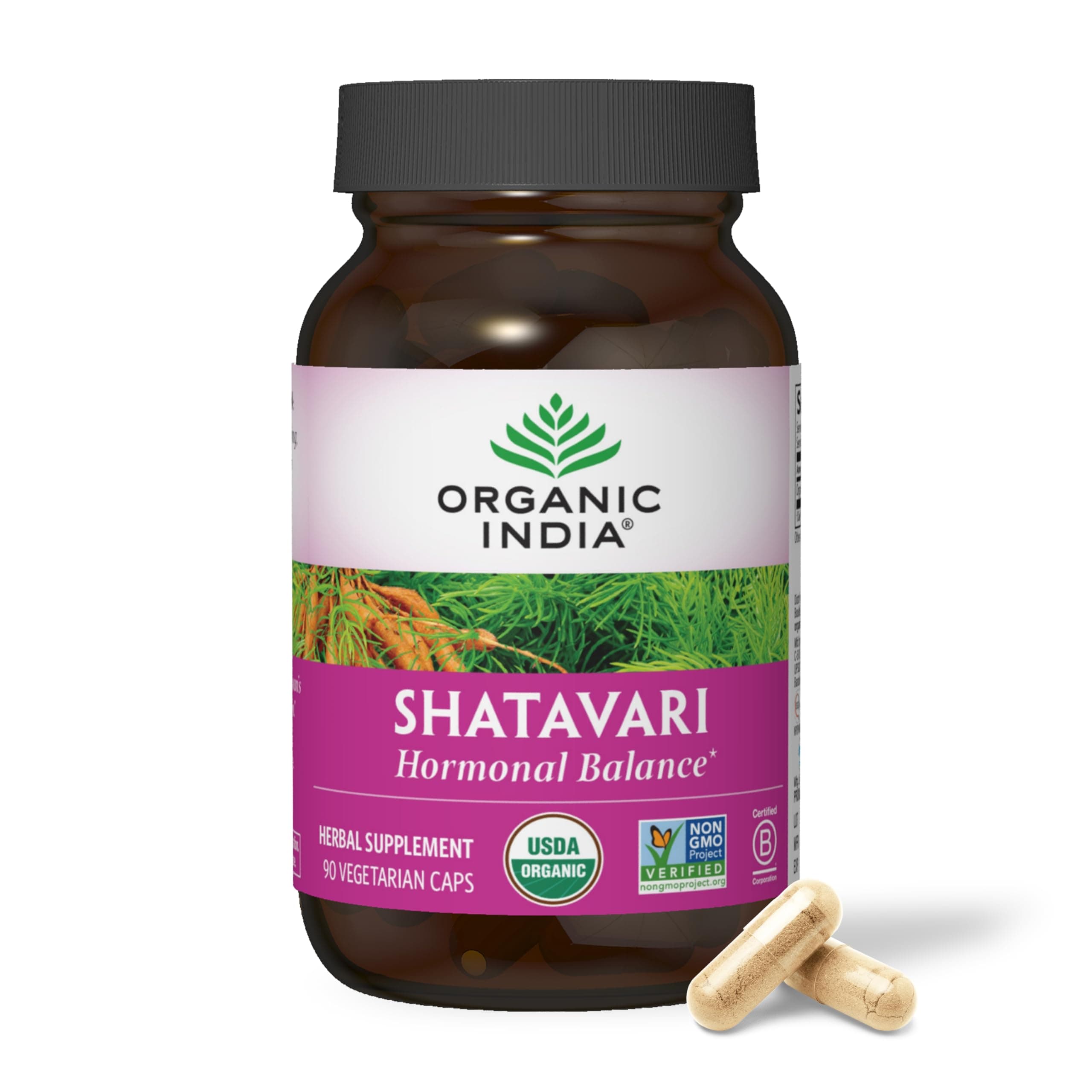 ORGANIC INDIA Shatavari Herbal Supplement - Supports Hormonal Balance, Immune and Inflammatory Response, Vegan, Gluten-Free, USDA Organic, Supports Reproductive Health - 90 Capsules