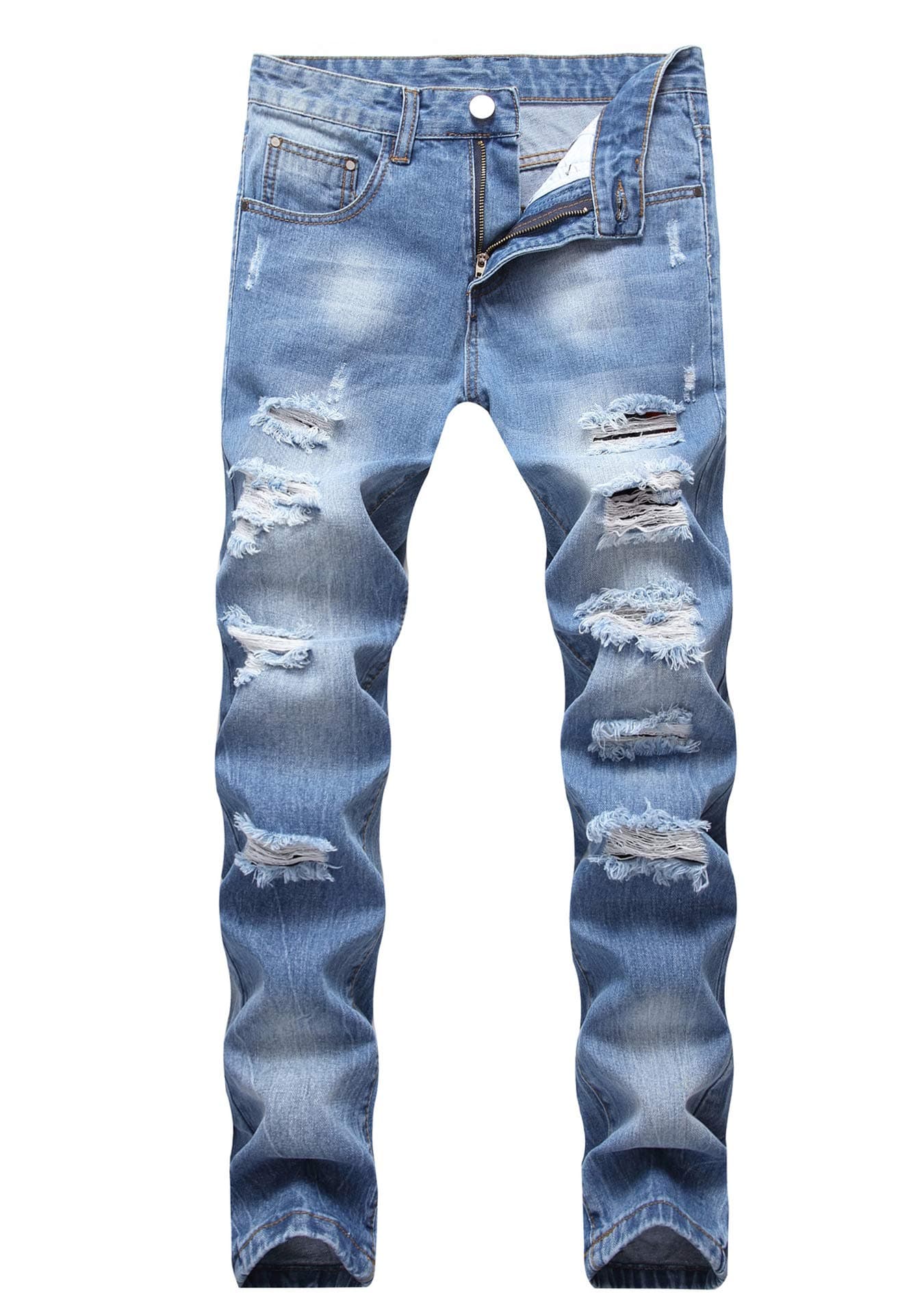 FREDD MARSHALL Men's Skinny Slim Fit Ripped Distressed Stretch Jeans Pants