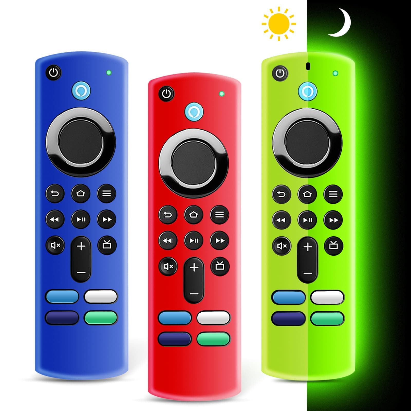 (3 Pack) FireStick Remote Cover 3rd Gen with TV Stick (3rd Gen) Voice Remote,Remote Cover Glow in The Dark,FireStick 4K Max,Remote Cover with The Same Color Wrist Strap(Glow Green&Blue&Red)
