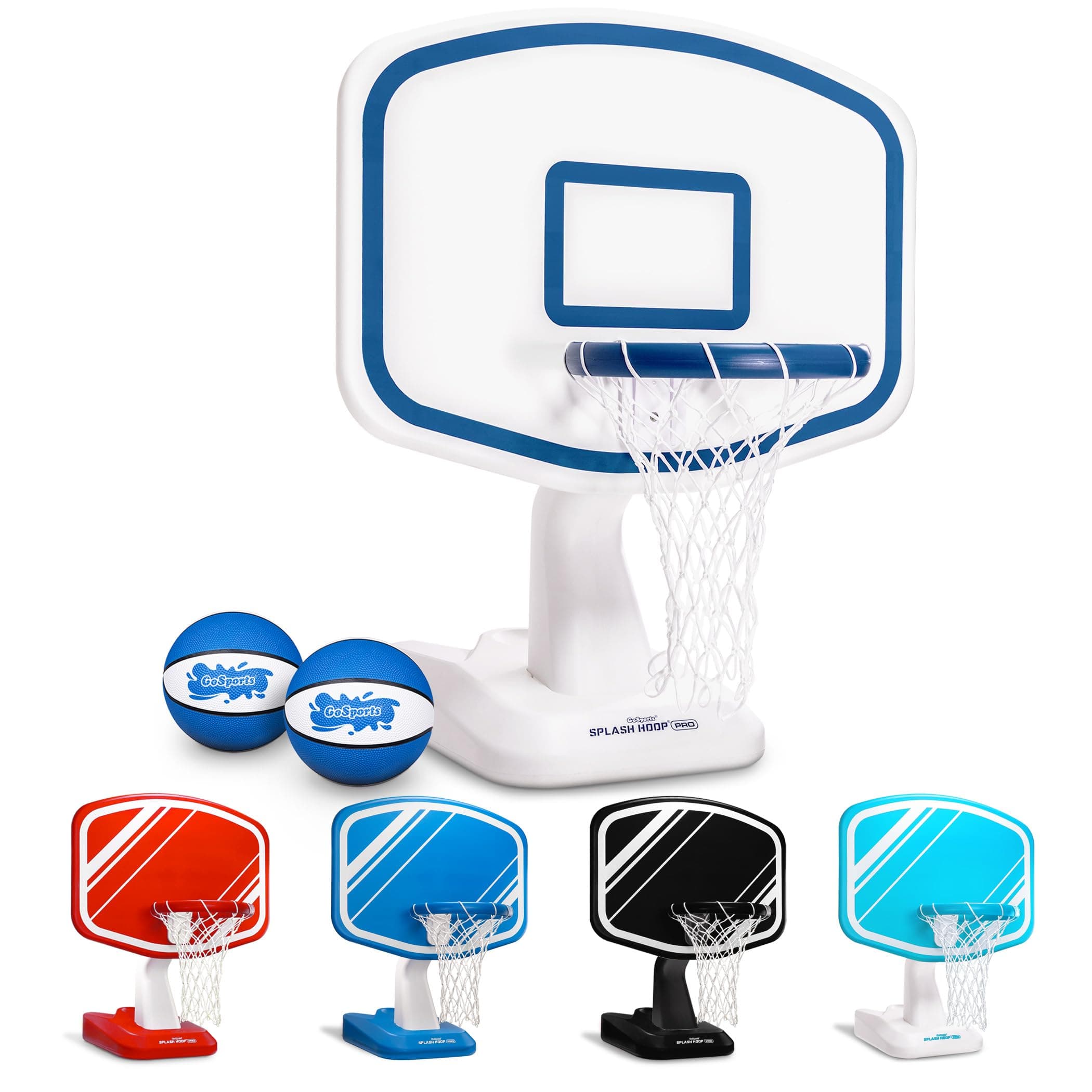 GoSports Splash Hoop Swimming Pool Basketball Game, Includes Poolside Water Basketball Hoop, 2 Balls and Pump β Choose Your Style