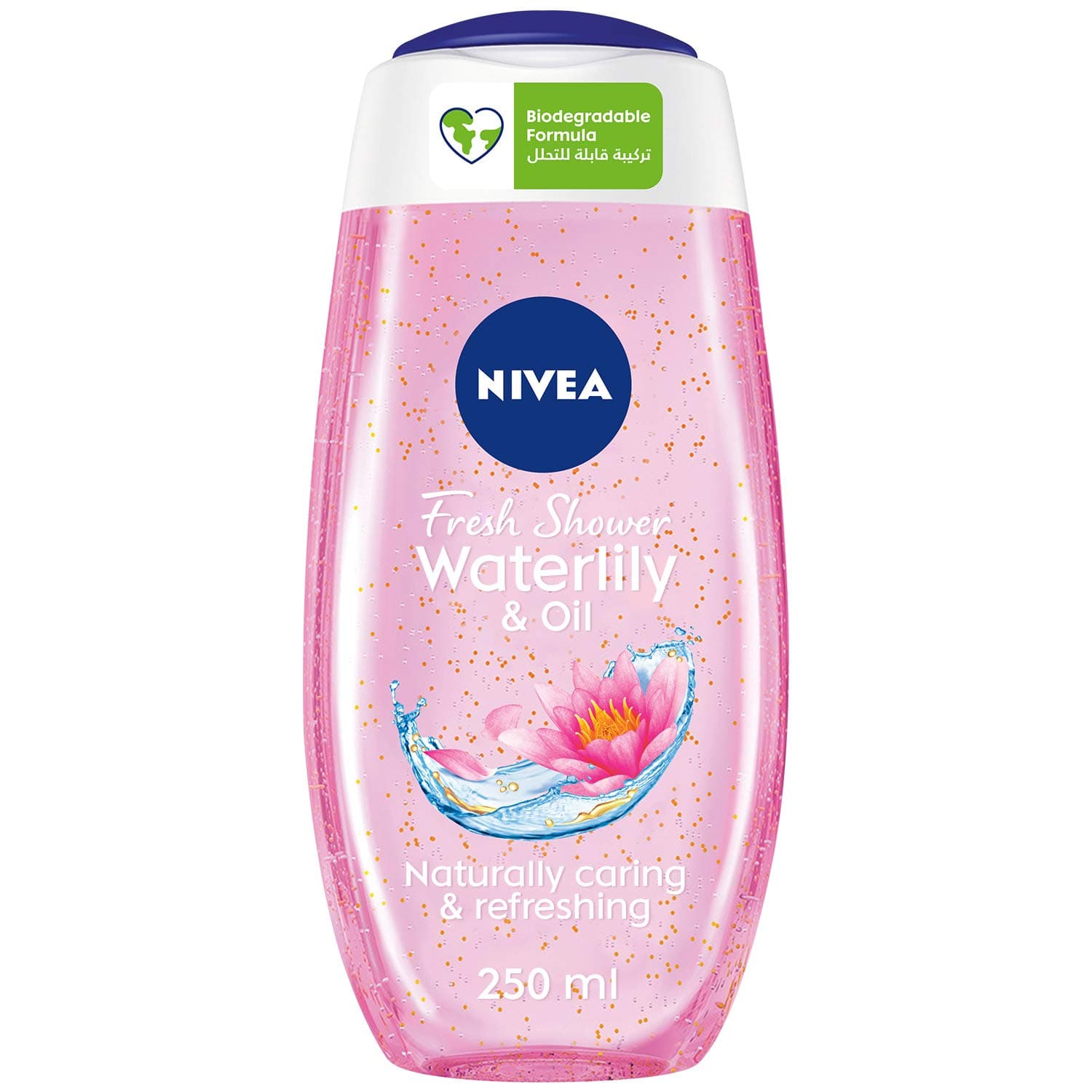 Shower Gel Body Wash, Cleansing Waterlily & Oil with Caring Oil Pearls and Waterlily Scent, 250ml