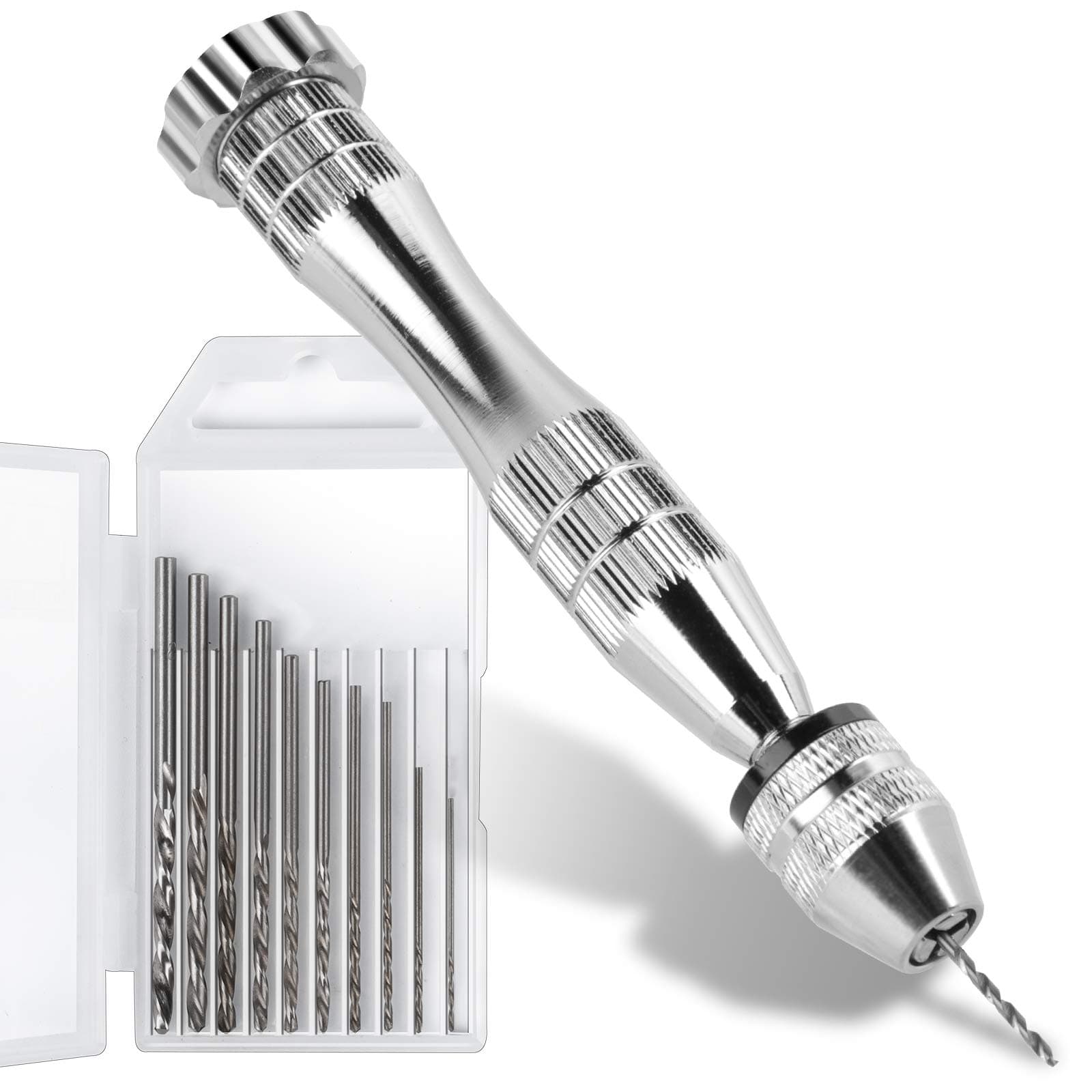 LEOBRO Hand Drill, Steel Pin Vise with 10 PCS Small Drill Bits (0.8 mm-3 mm), for Resin, Wood, Clay, DIY Crafts Keychains Jewelry Making