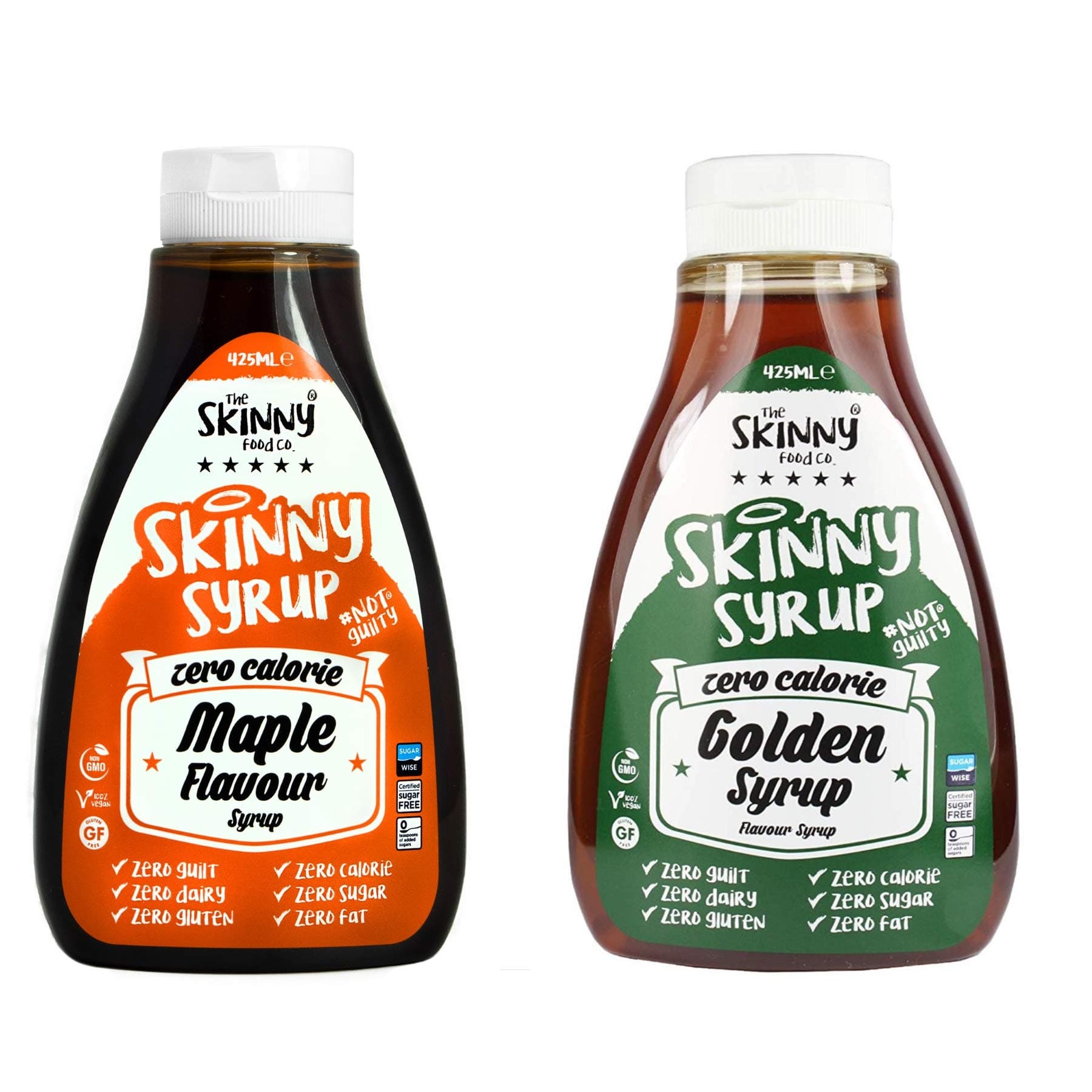 The Skinny Food Co Syrup Twin Pack SW Maple Syrup - Golden Syrup Dessert Topping Sugar Free Zero Calories Guilt Free Sauce