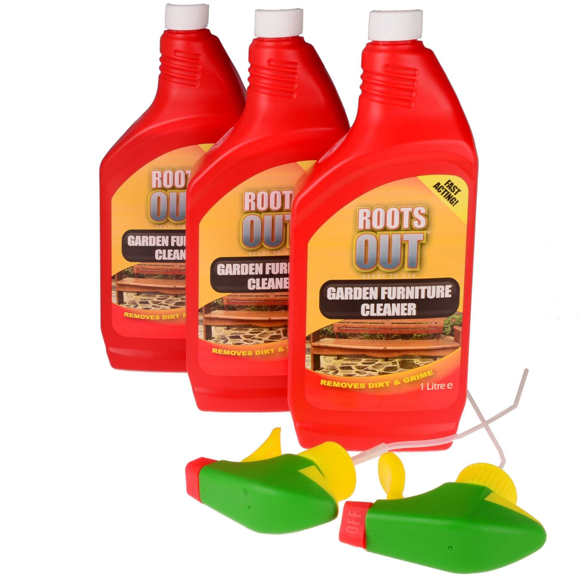 Roots Out Garden Furniture Cleaner 1 Litre Triple Pack To Remove Dirt & Grime On Most Surfaces