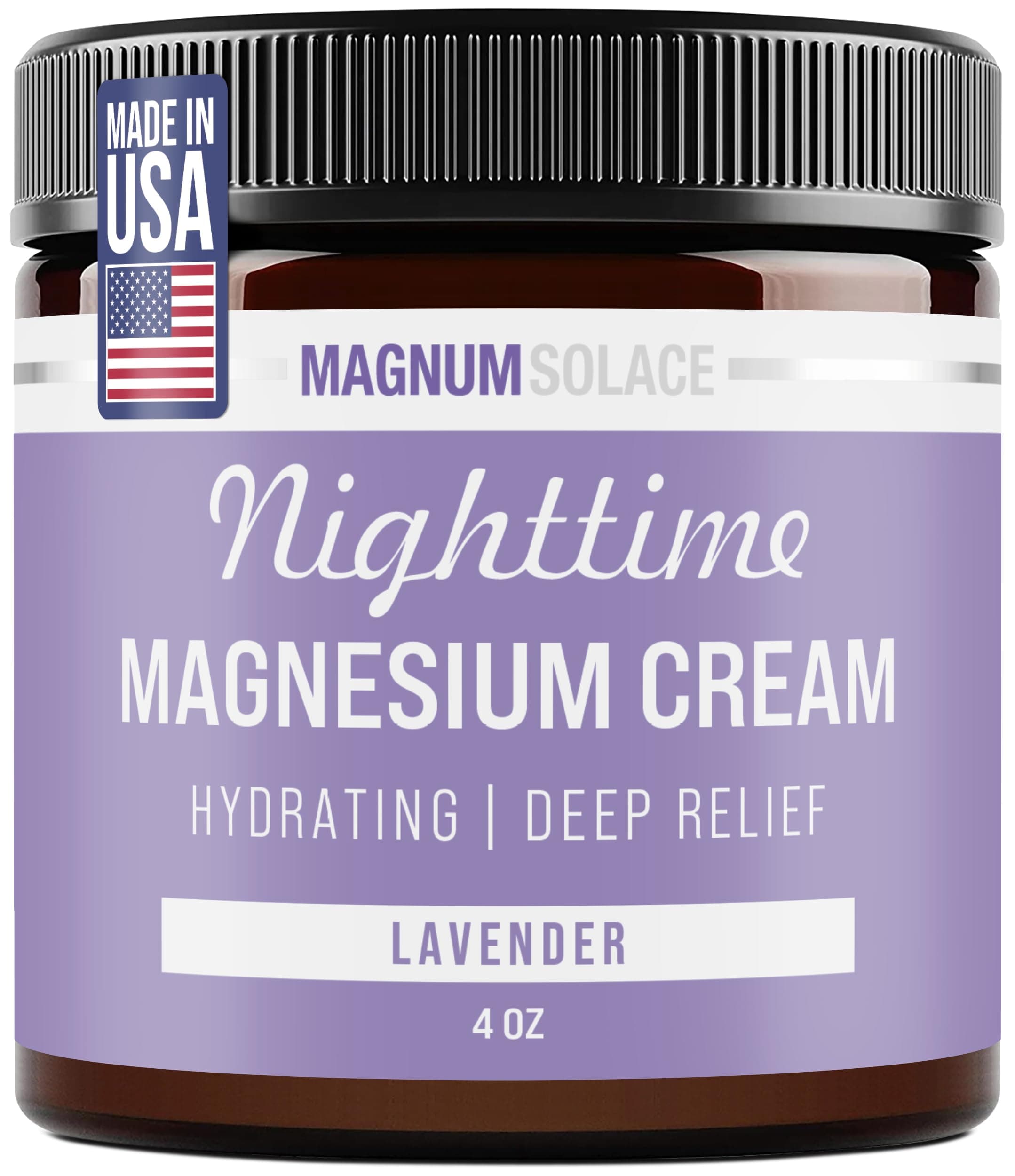 Magnum Solace Magnesium Cream – Apply to Legs, Arms or Chest - Topical Magnesium Chloride – USA Made and Safe for Kids (Lavender)