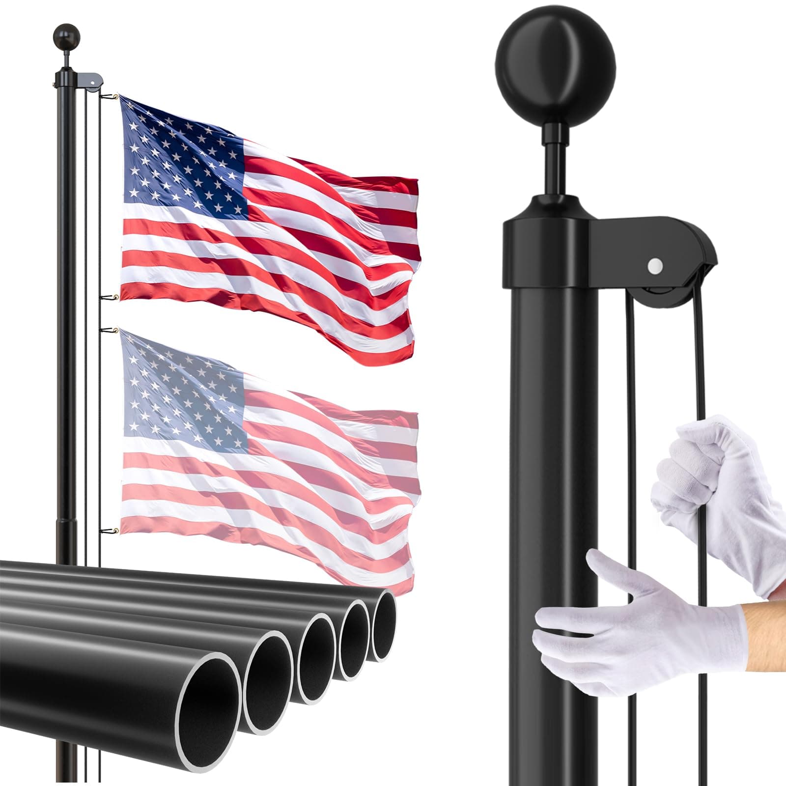 Flag Pole for Outside House, 20 FT Heavy Duty 45K PSI & 95 HBW Hard Aerospace Aluminum Flagpole Kit, Unbending Outdoor In-Ground Flag Poles with 3x5 American Flag for Yard, Residential or Commercial