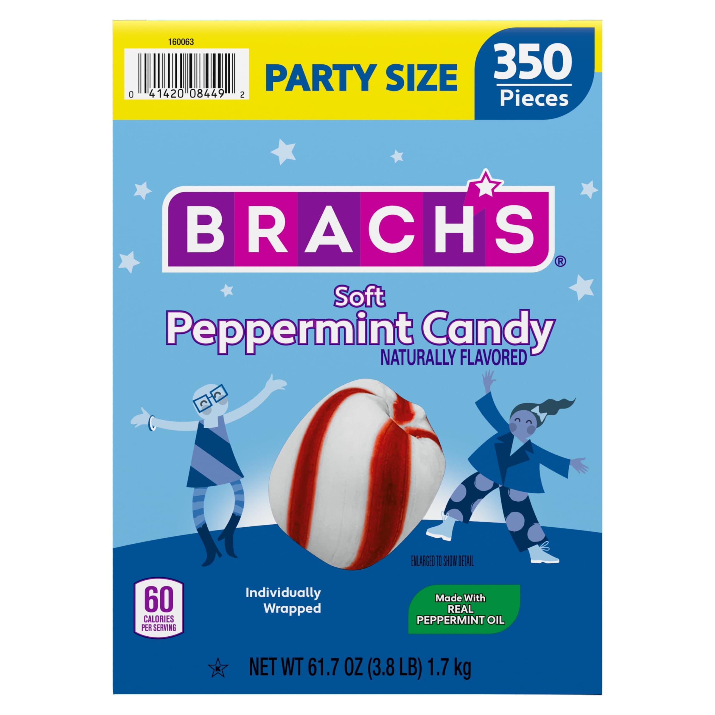 Soft Peppermint Candy, Individually Wrapped Pieces, 61.7 oz Carton (350 Pieces)