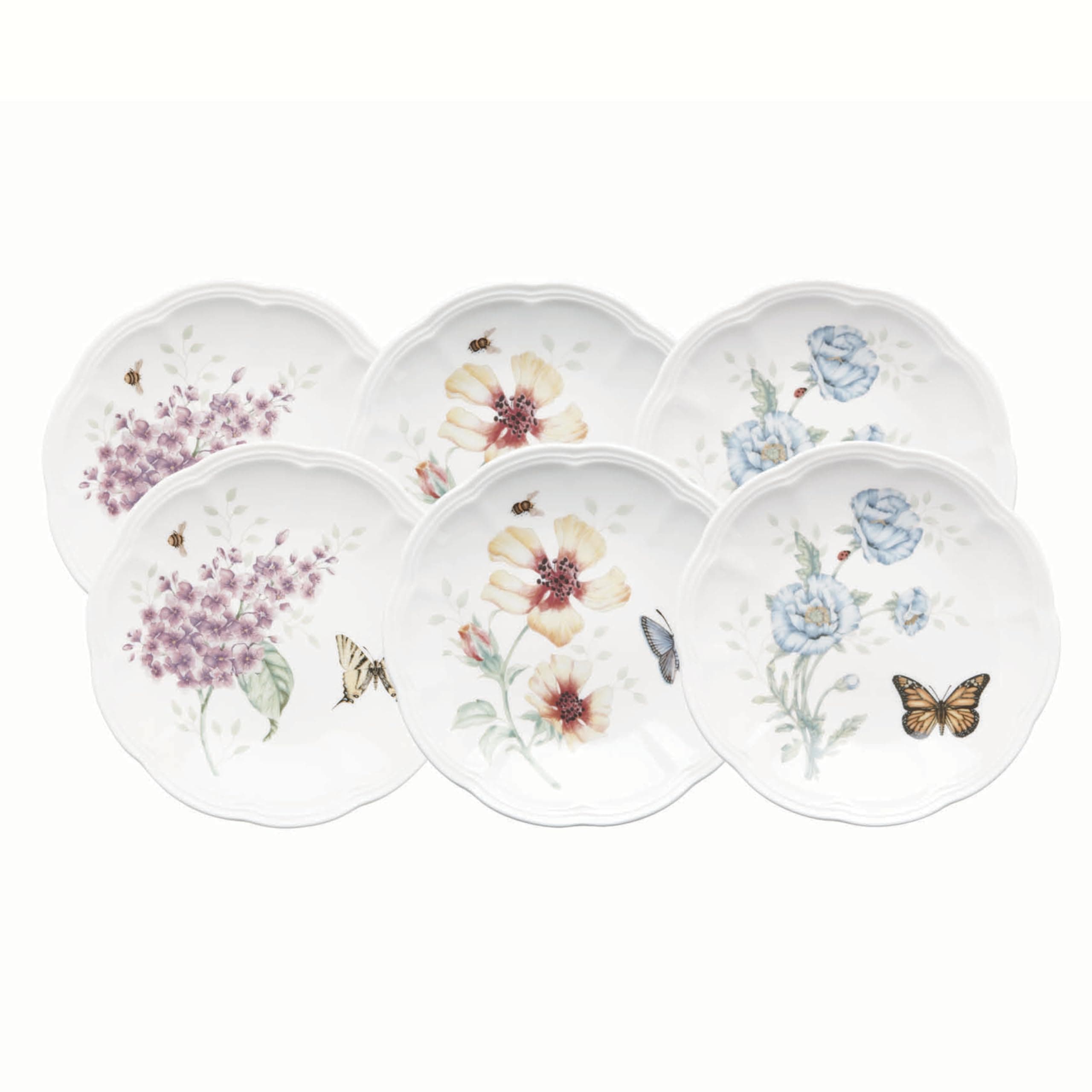 817046 Butterfly Meadow 6-Piece Tidbit Plate Set, White, 3.05 LB