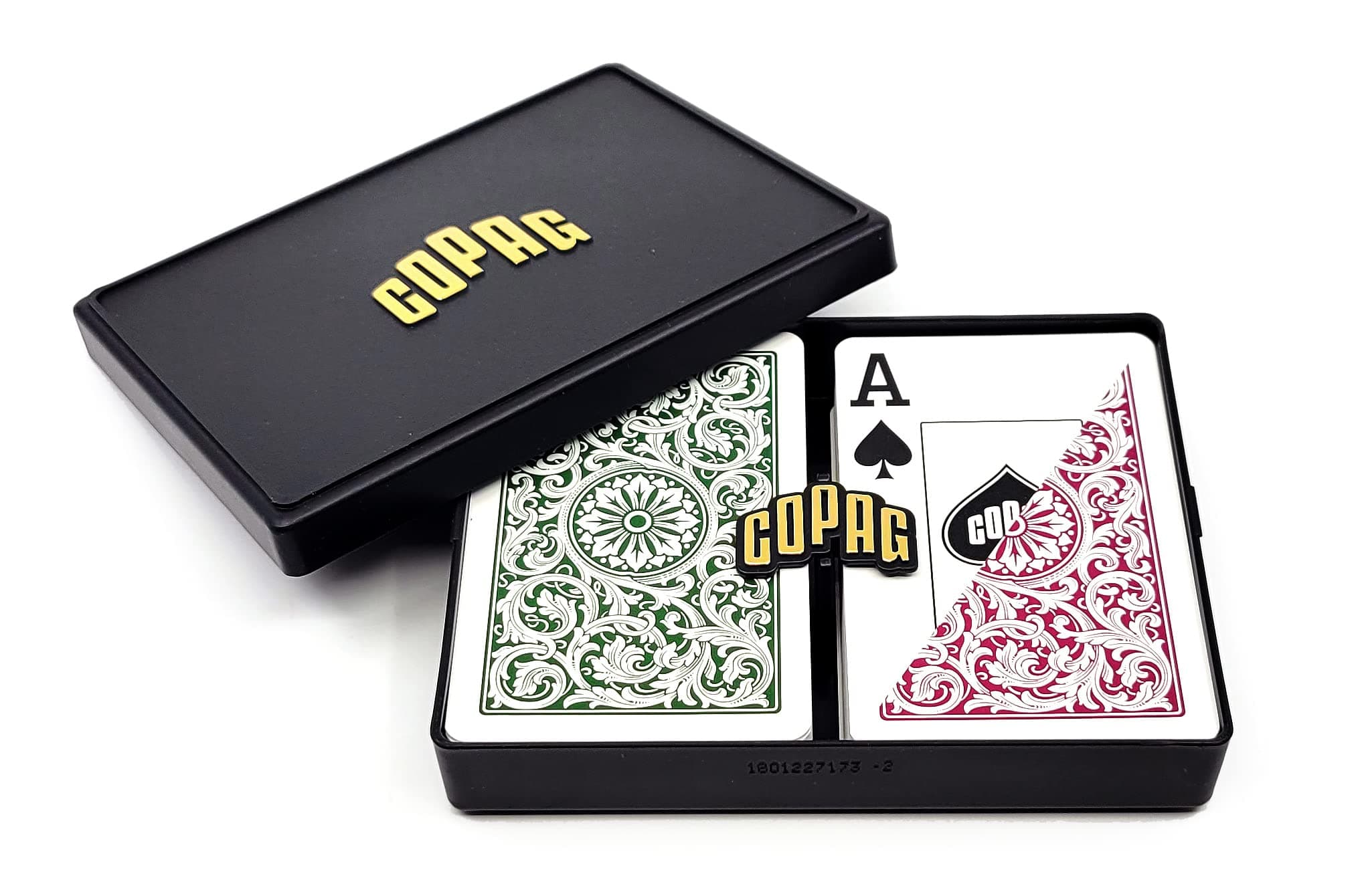 1546 Design 100% Plastic Playing Cards, Bridge Size (Narrow) Green/Burgundy (Jumbo Index, 1 Set)