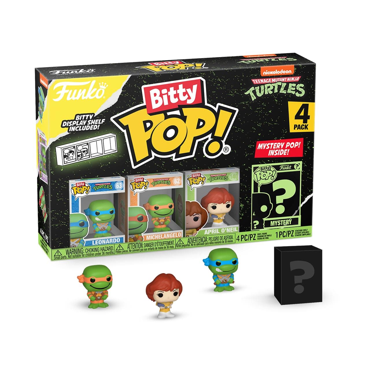 Funko Bitty Pop! Teenage Mutant Ninja Turtles (TMNT) - Leonardo 4PK - Leonardo, Michelangelo, April O’Neil and A Surprise Mystery Mini Figure - 0.9 Inch (2.2 Cm) Collectable - Gift Idea - TV Fans