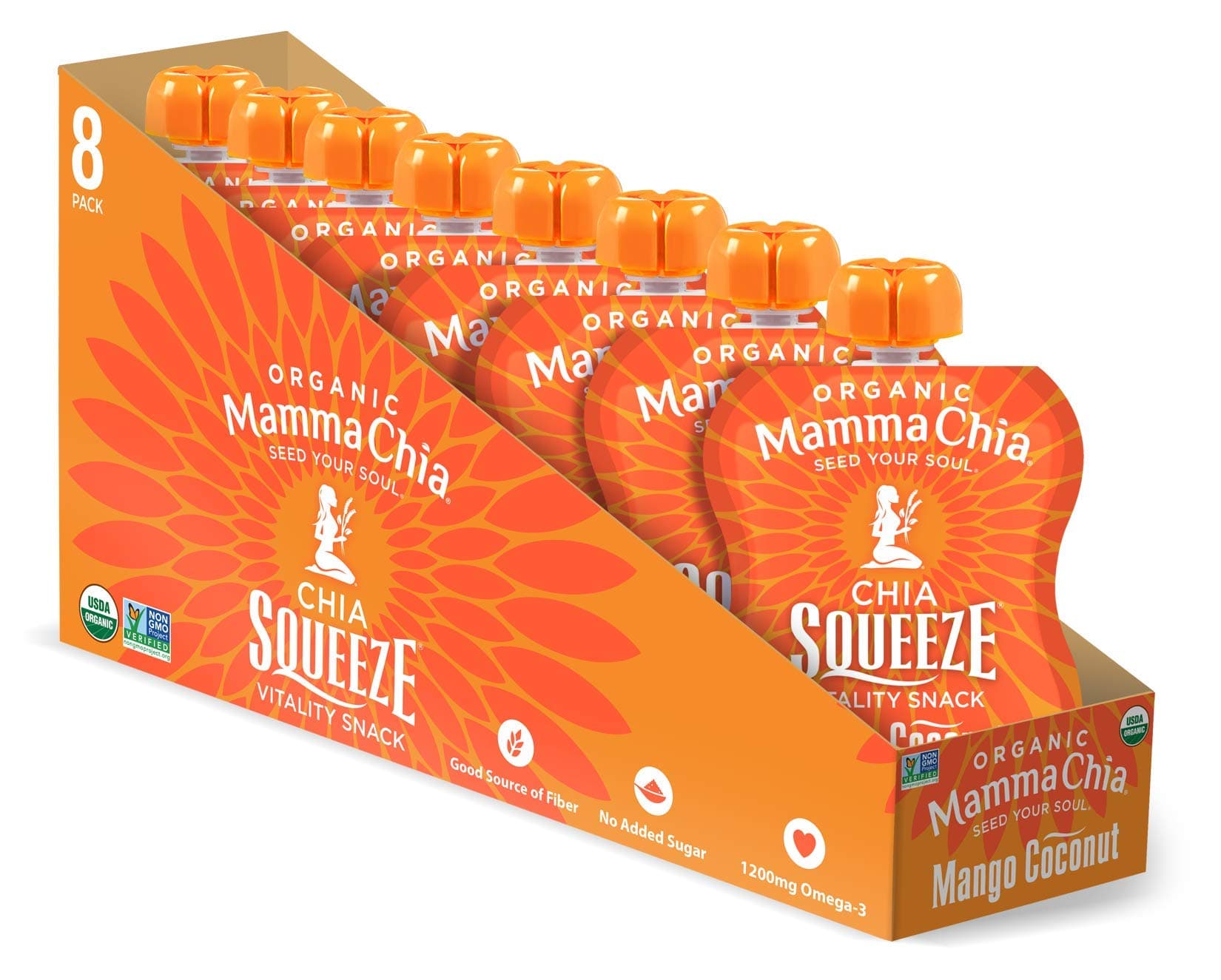 Organic Vitality Squeeze Snack, Mango Coconut, 16- 3.5 Ounce Chia Vitality Snacks, USDA Organic, Non-GMO, Vegan, Gluten Free, and Kosher. Fruit and Vegetables with only 70 Calories