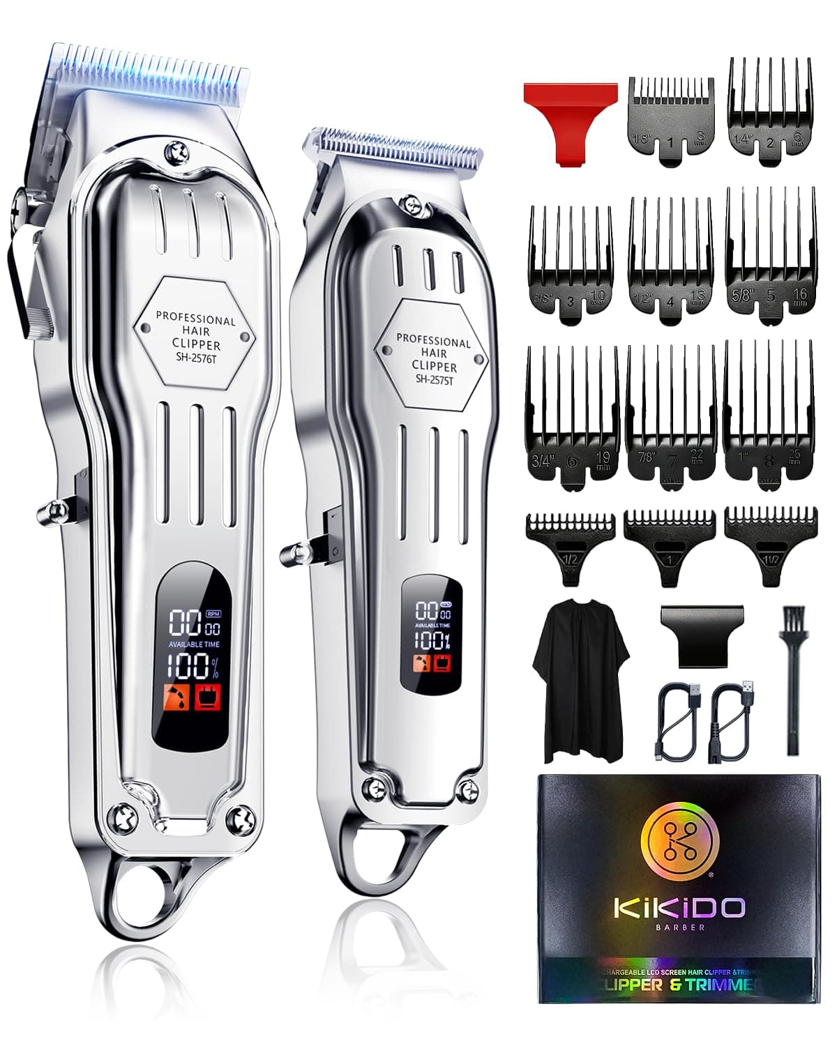 KIKIDO Hair Clippers Professional Cordless for Men, Barber Clippers for Hair Cutting Kit, Wireless LCD Display Hair Trimmers Set, Rechargeable Haircut Machine for Family