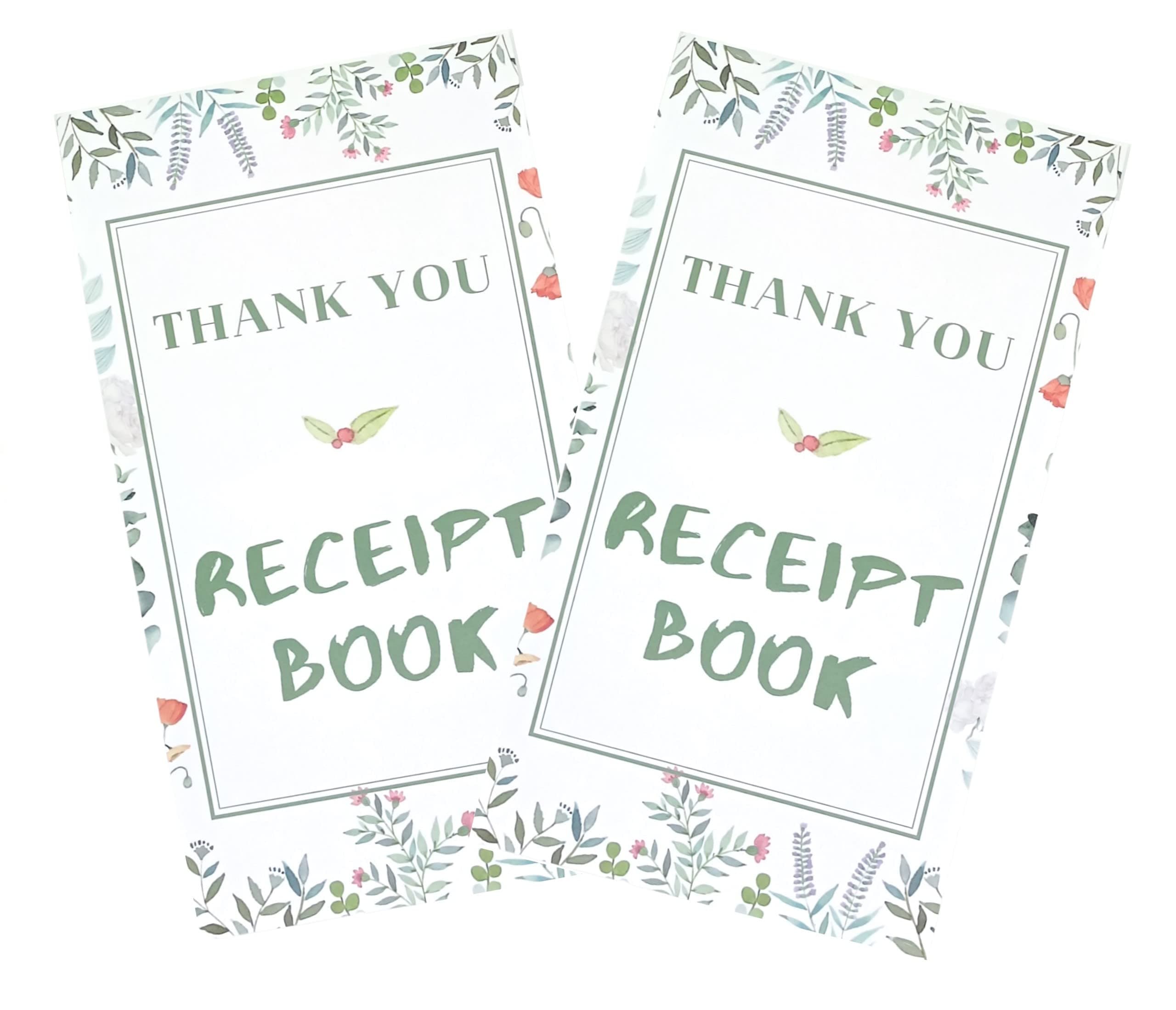 PINKEESEA Thank You Receipt Book for Small Businesses 4x7 inches 2-Part Carbonless White Yellow 50 Sets 100 Sheets per Book with Wrap Around Cover Blank Signature Stamp Section 2 Pack Green
