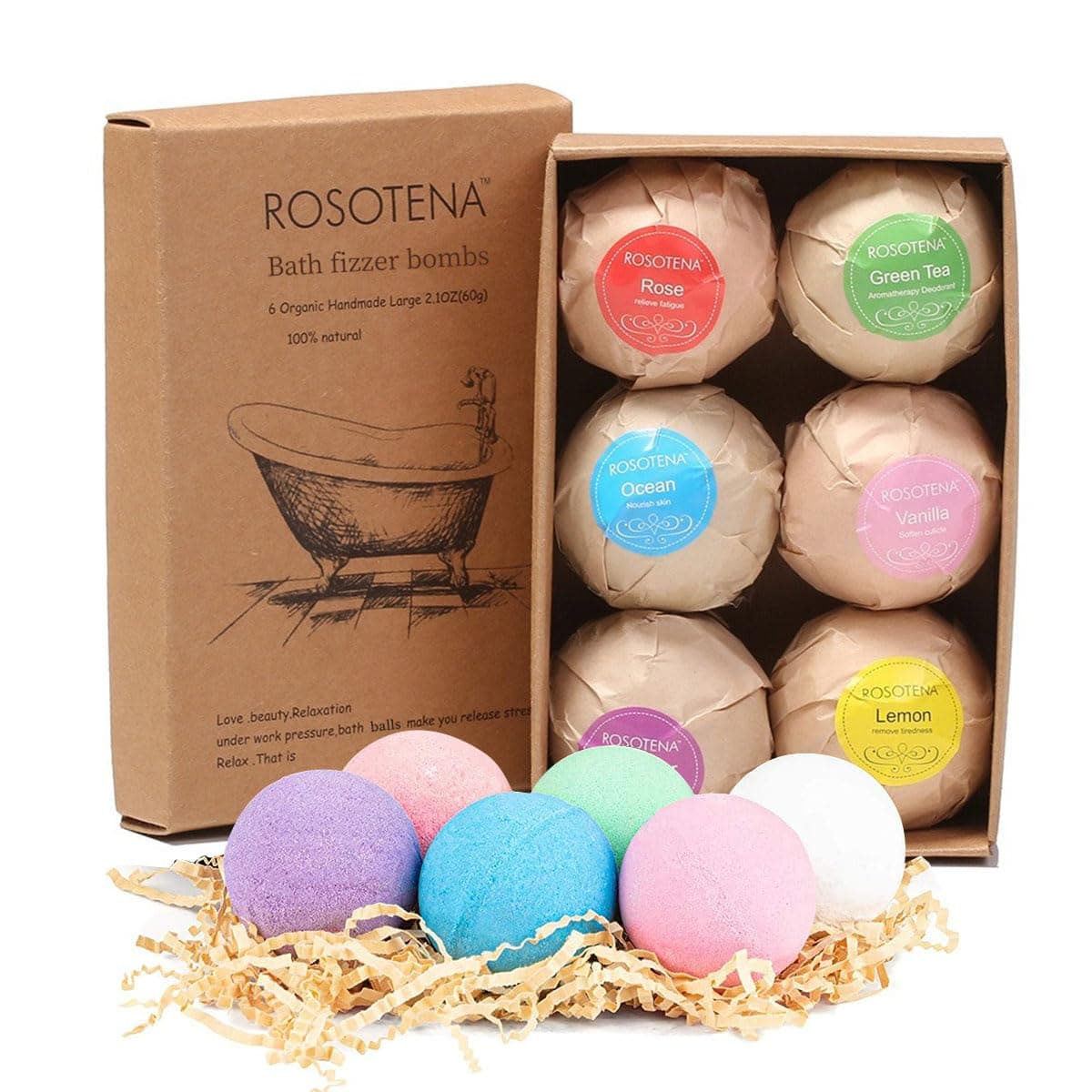 ECVV® 6-Pack Organic & Natural Essential Oil Handmade Bath Bombs Gift Set - Moisturize Dry Skin, Perfect for Relaxation & Spa-Like Experience