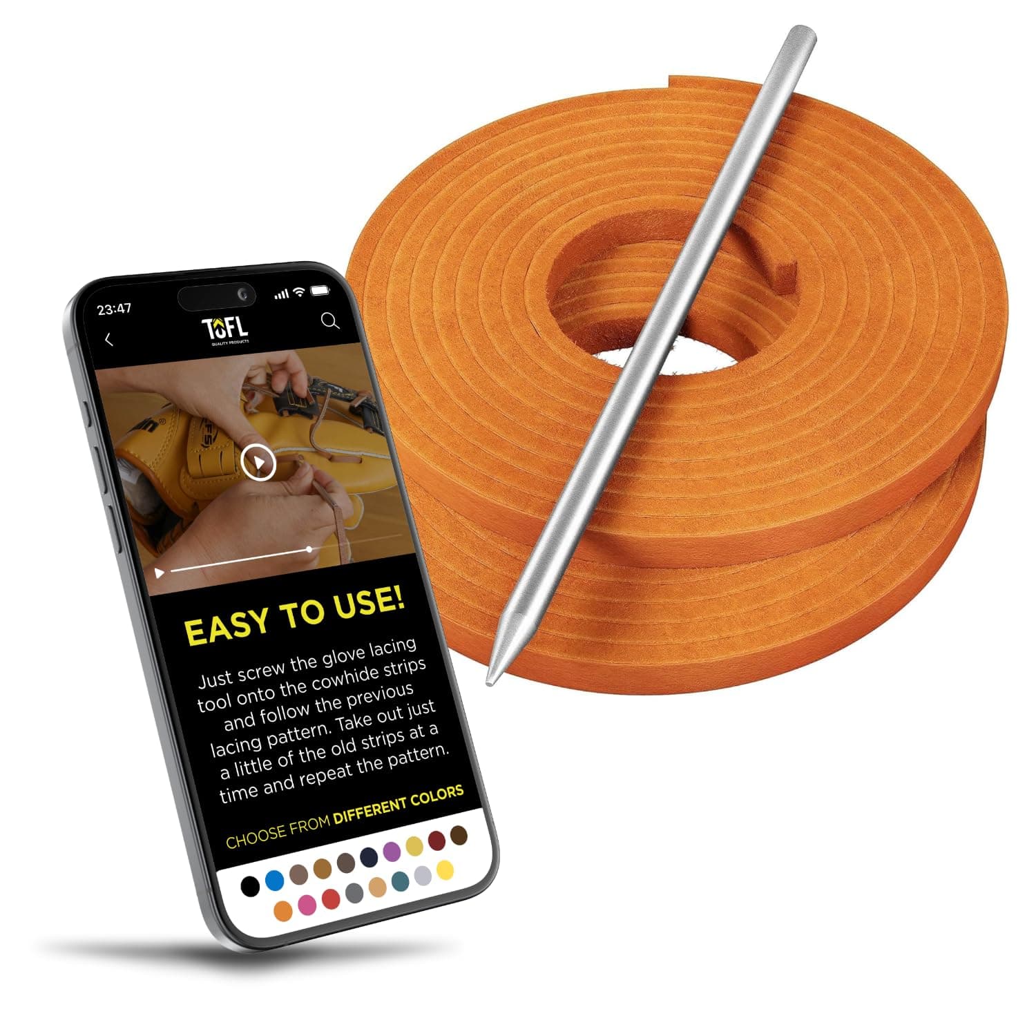 TOFL Softball and Baseball Glove Lace Kit | Mitt Lace Glove Repair Lacing Kit | 2 Leather Laces with Lacing Needle for Catchers Glove