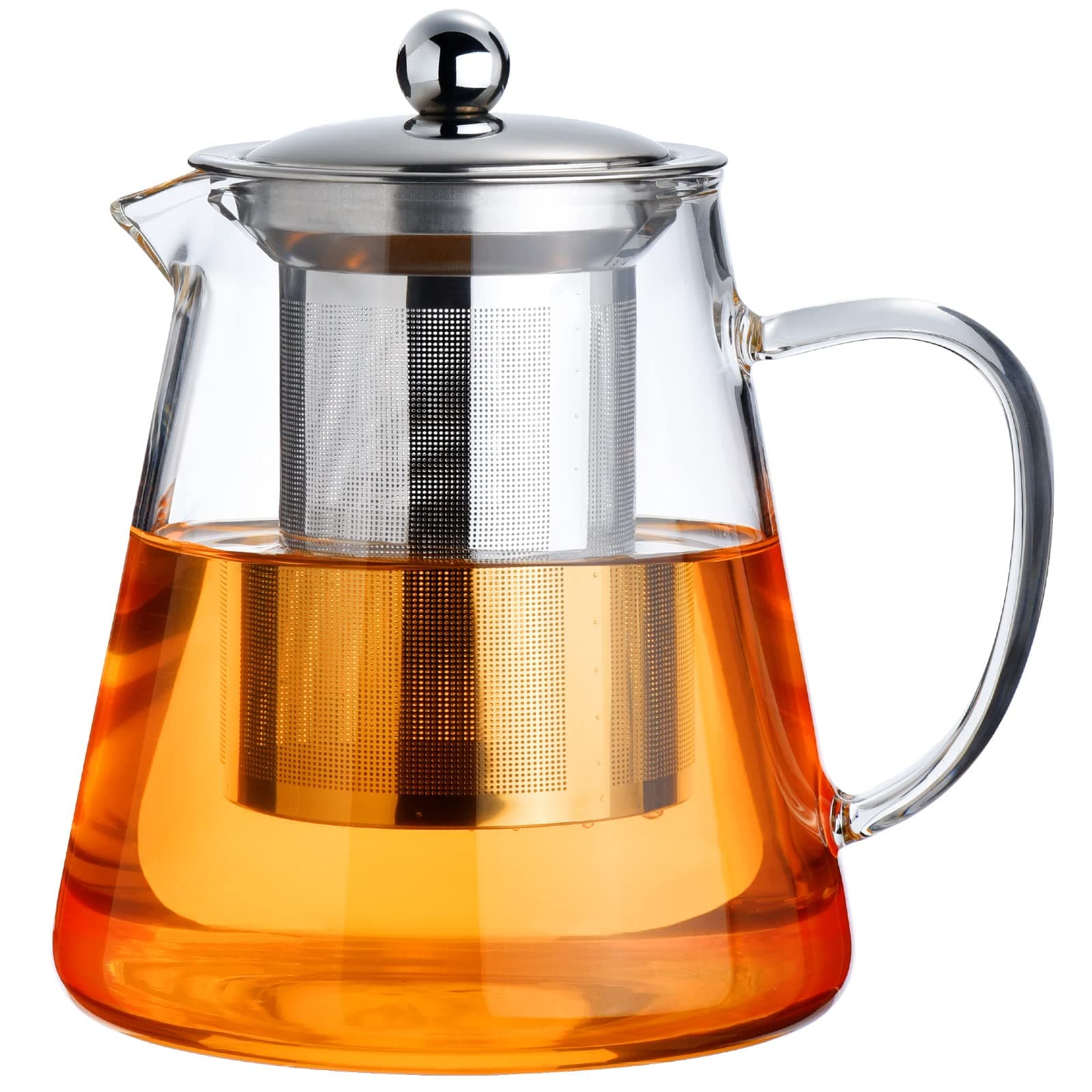 Glass Teapot Stovetop 18.6 OZ, Borosilicate Clear Tea Kettle with Removable 18/8 Stainless Steel Infuser, Teapot Blooming and Loose Leaf Tea Maker Tea Brewer for Camping, Travel (550ML)