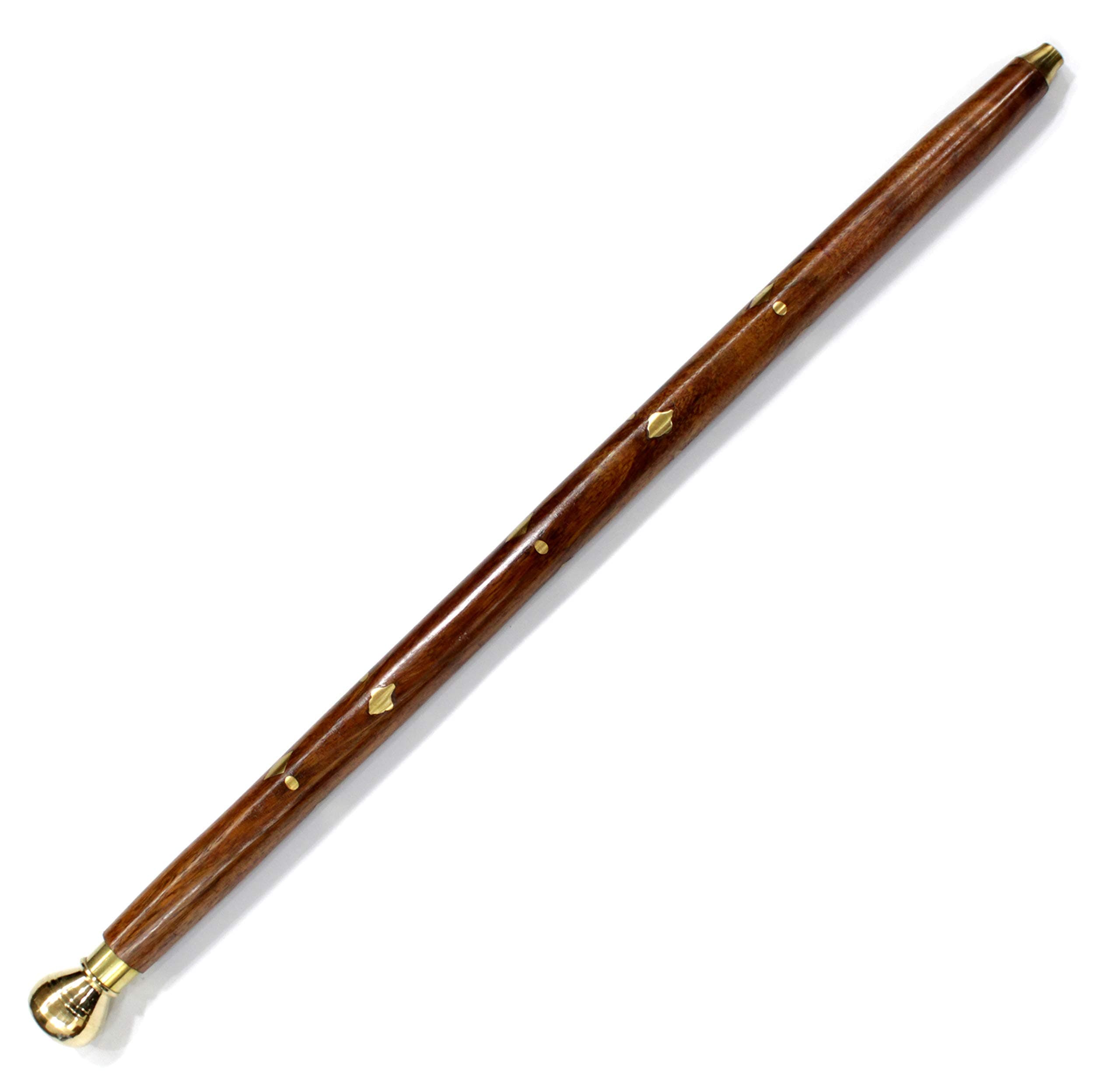 5MOONSUN5's Handcrafted Decorative Walking Rule Swagger Wooden Stick with Brass Inlay Design Walking Swagger Stick Steampunk Gears 24 inch with Brass Handle