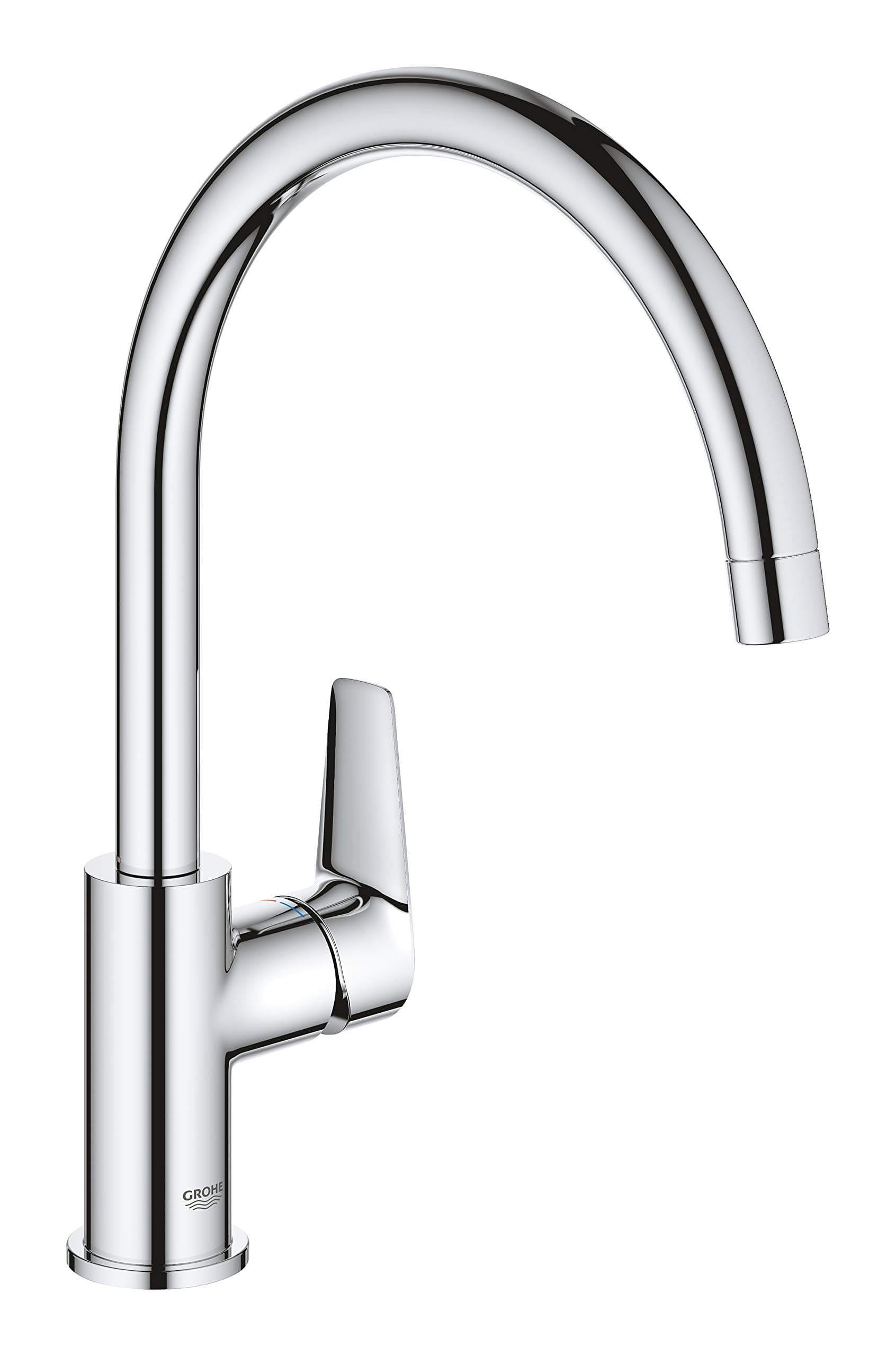 BauEdge – Single Lever Kitchen Mixer Tap (Monobloc Installation, High Spout, Swivel Area 360˚, 28 mm Ceramic Cartridge, Tails 3/8 inch), Easy Installation, Size 332 mm, Chrome, 31367001