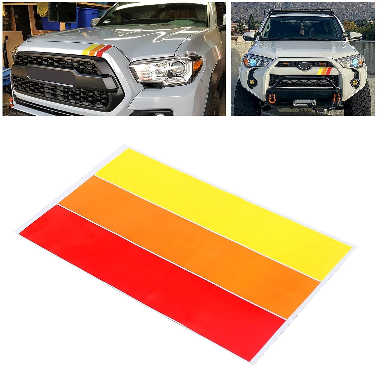 2 Pcs Classic Retro Tri-Color Stripe Decal Sticker for Toyota Tacoma 4Runner Tundra Rav4 Accessories, Grille Fender Hood Side Skirt Bumper Side Mirror Dashboard Decoration (Red/Orange/Yellow)