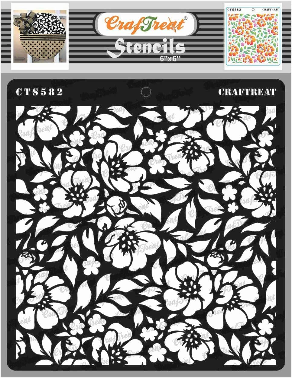 CrafTreat Reusable Flower Stencils for Painting on Wood, Canvas, Paper, Fabric, Floor, Wall and Tile - Anemone Background - 6x6 Inches - DIY Art and Craft Stencils for Painting Flowers