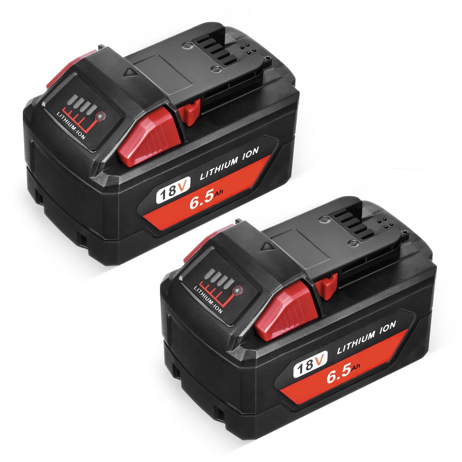 Powerextra M-18 6.5AH Lithium Battery Replace for Milwaukee Battery 18V, Compatible with M-18 Battery 48-11-1850/48-11-1852/48-11-1840/48-11-1828/48-11-1820, M18 Lithium XC Battery (2 Pack)