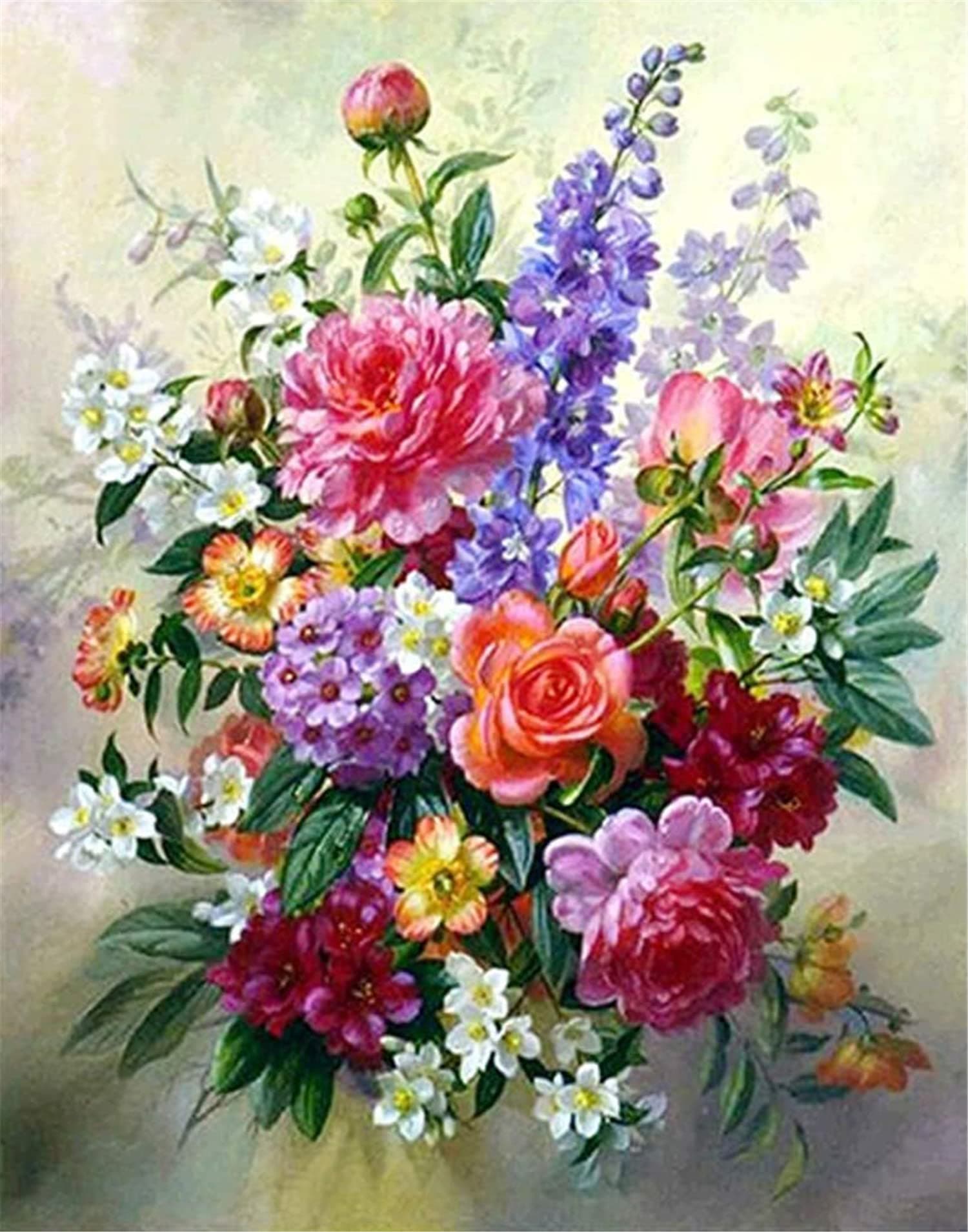 Colorful Flower Printed Cross Stitch Kit 11CT 36x46cm DIY Embroidery Kit (Flowers)