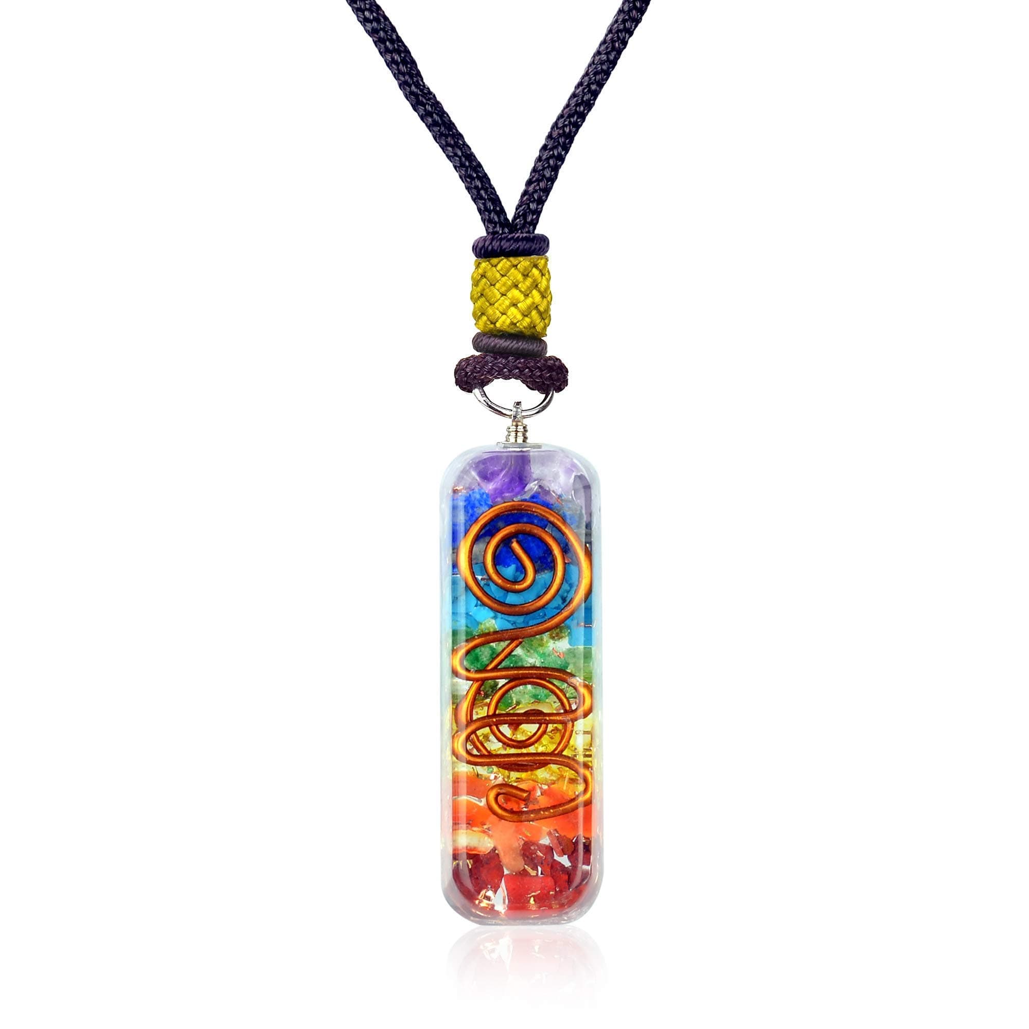 Handmade Seven Chakra Pendant with Adjustable Cord - Orgone Healing Stone Necklace for Spiritual Balance, Meditation, Yoga, Reiki, Gift for Men and Women