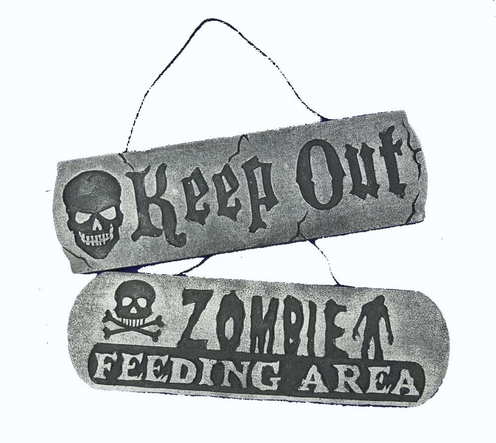 Chic Designs Set of 2 18" Hanging Asst. Halloween Foam Signs (Zombie Feeding Area/Keep Out), Props, Haunted Houses, Yard Decorations Accessories