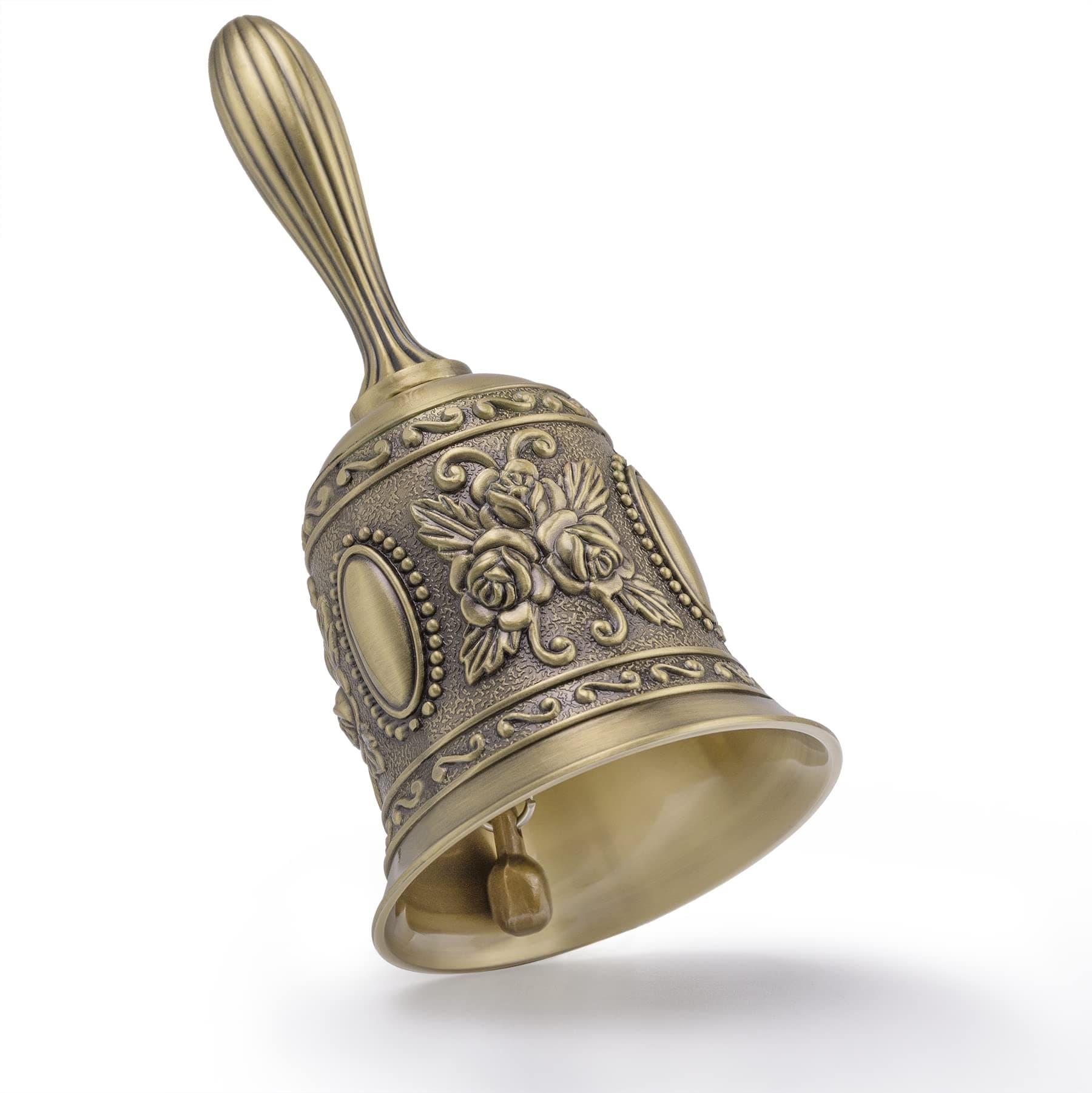 Famgee Zinc Alloy Multi-Purpose Hand Bell Metal Jingle Service Loud Call Bell for Wedding Decoration, Alarm, School Church Classroom, Bar (Bronze)
