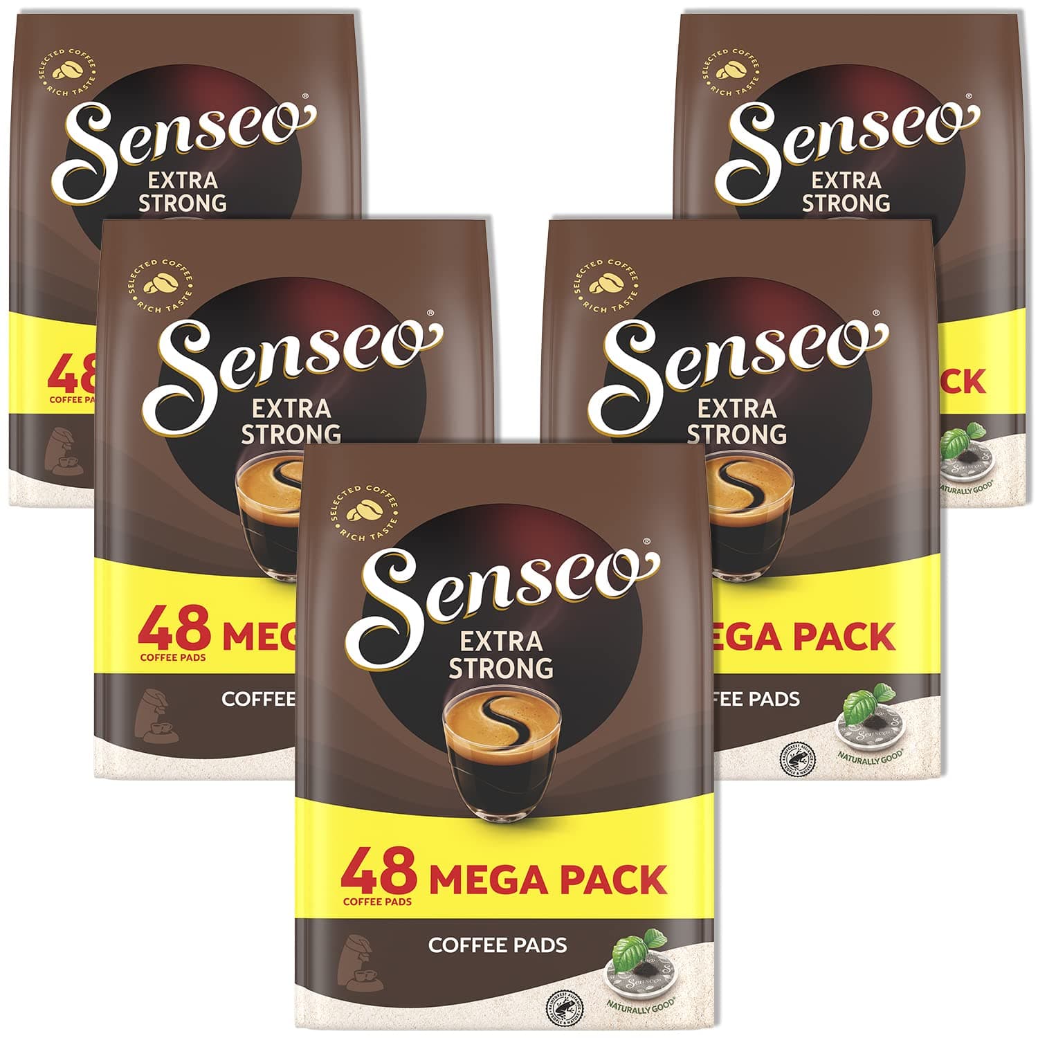 Extra Strong Dark Roast Coffee Pods, 5 Packs, 240 Count, Intense Dark Flavor, Crema Layer on Top, Compatible with PeleCom Machine