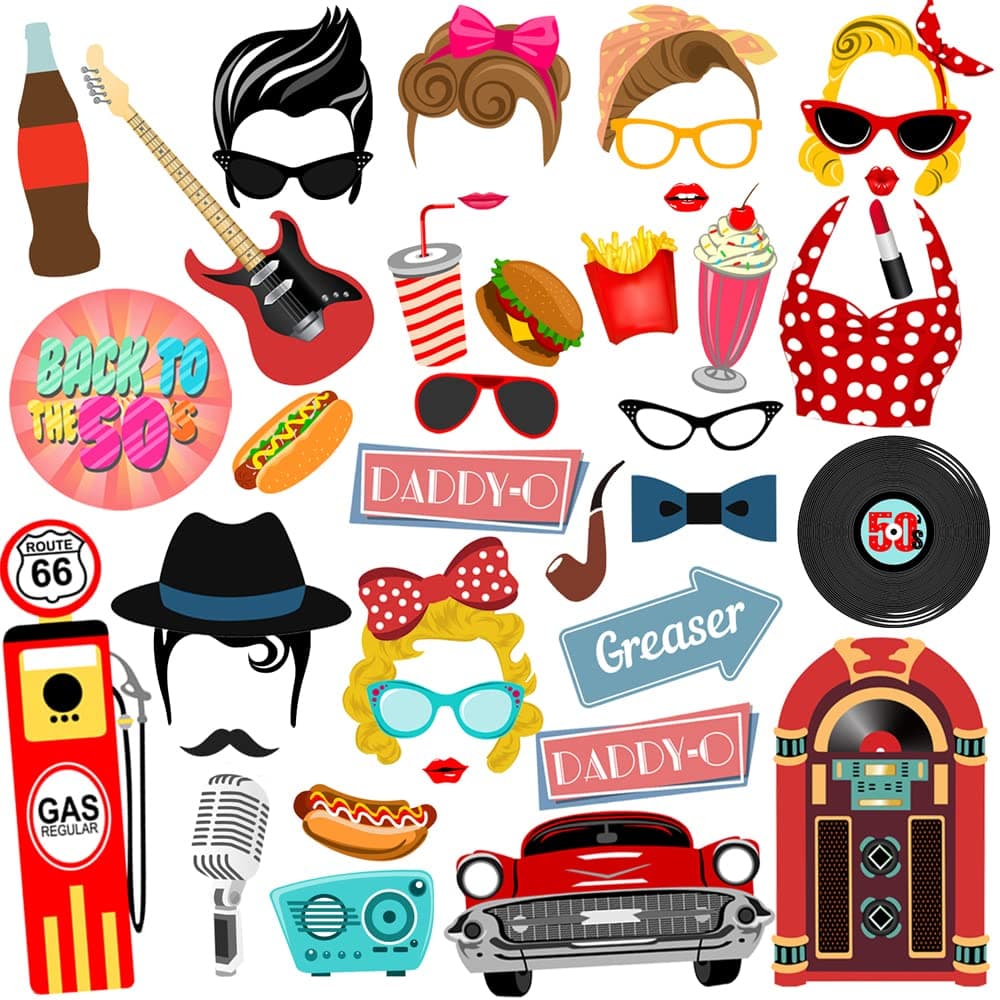 50s Party Photo Booth Props