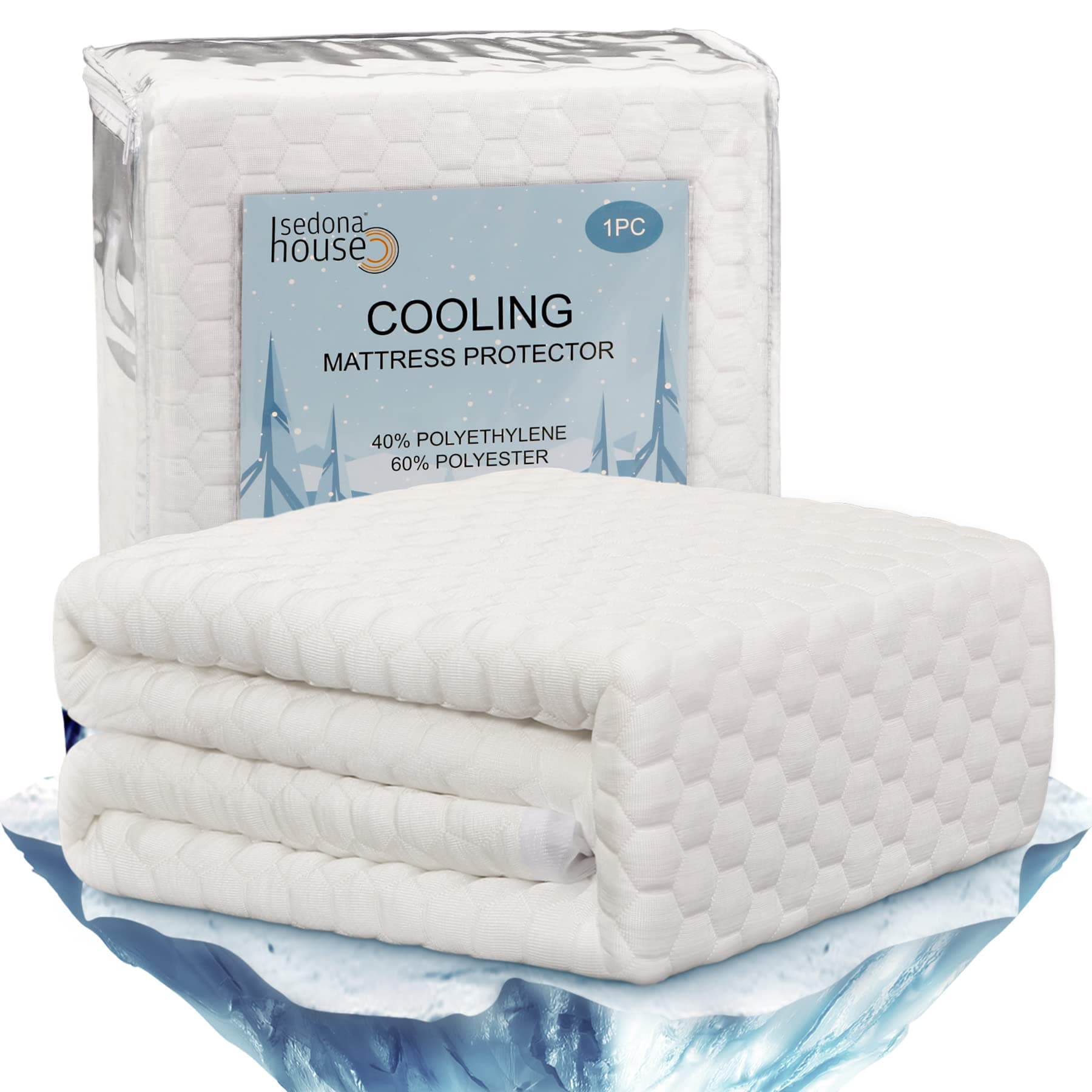 SEDONA HOUSE Cooling Mattress Protector Cal King Size, 3D Air Fiber Mattress Cover Breathable Ultra Soft, Noiseless Bed Covers Fits up to 18'' Deep Mattress Washable, 72x84 Inch, White