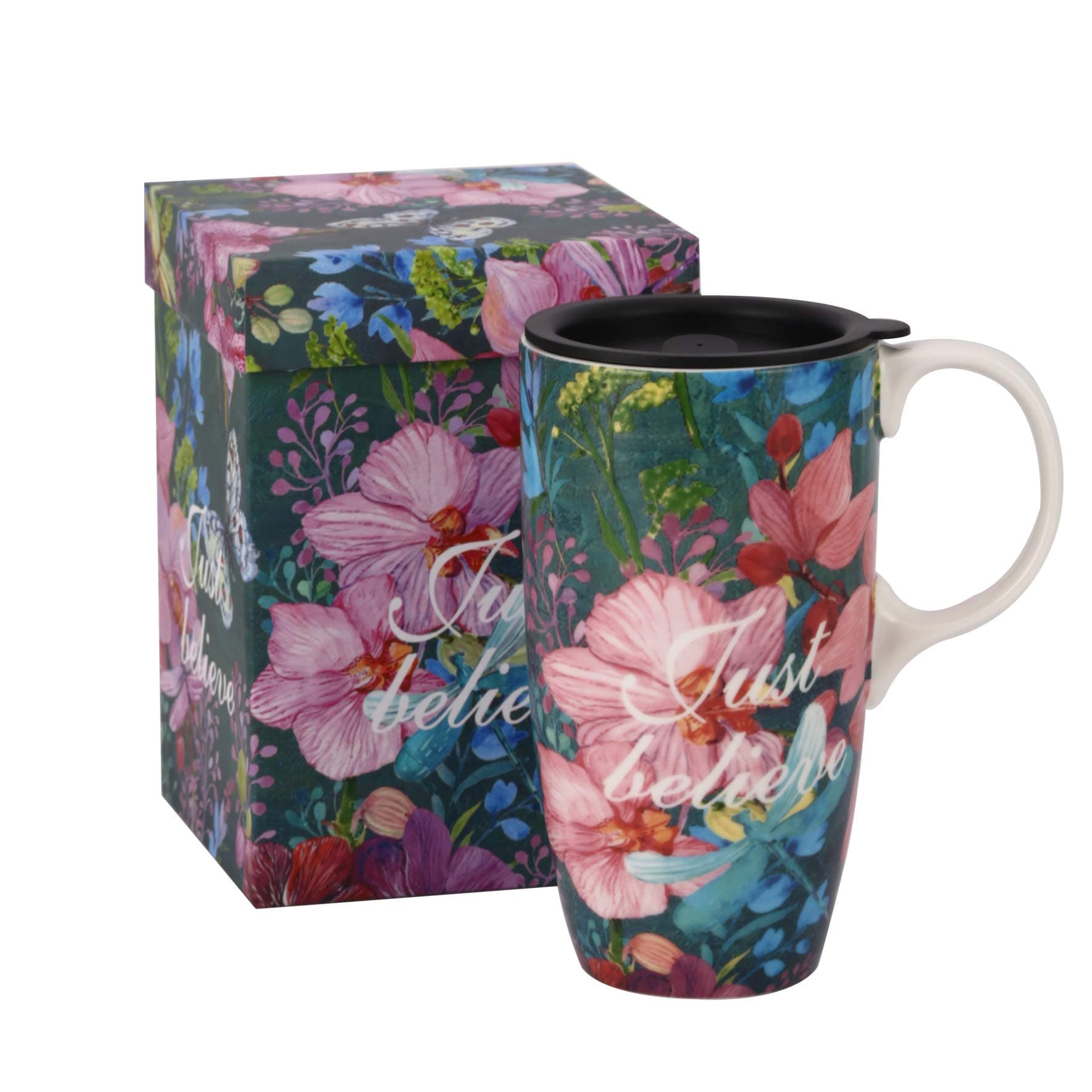 Ceramic Coffee Cup 17 Oz Tall Ceramic Mug with Lid and Color Box, Perfect for Coffee and Tea, Just Believe