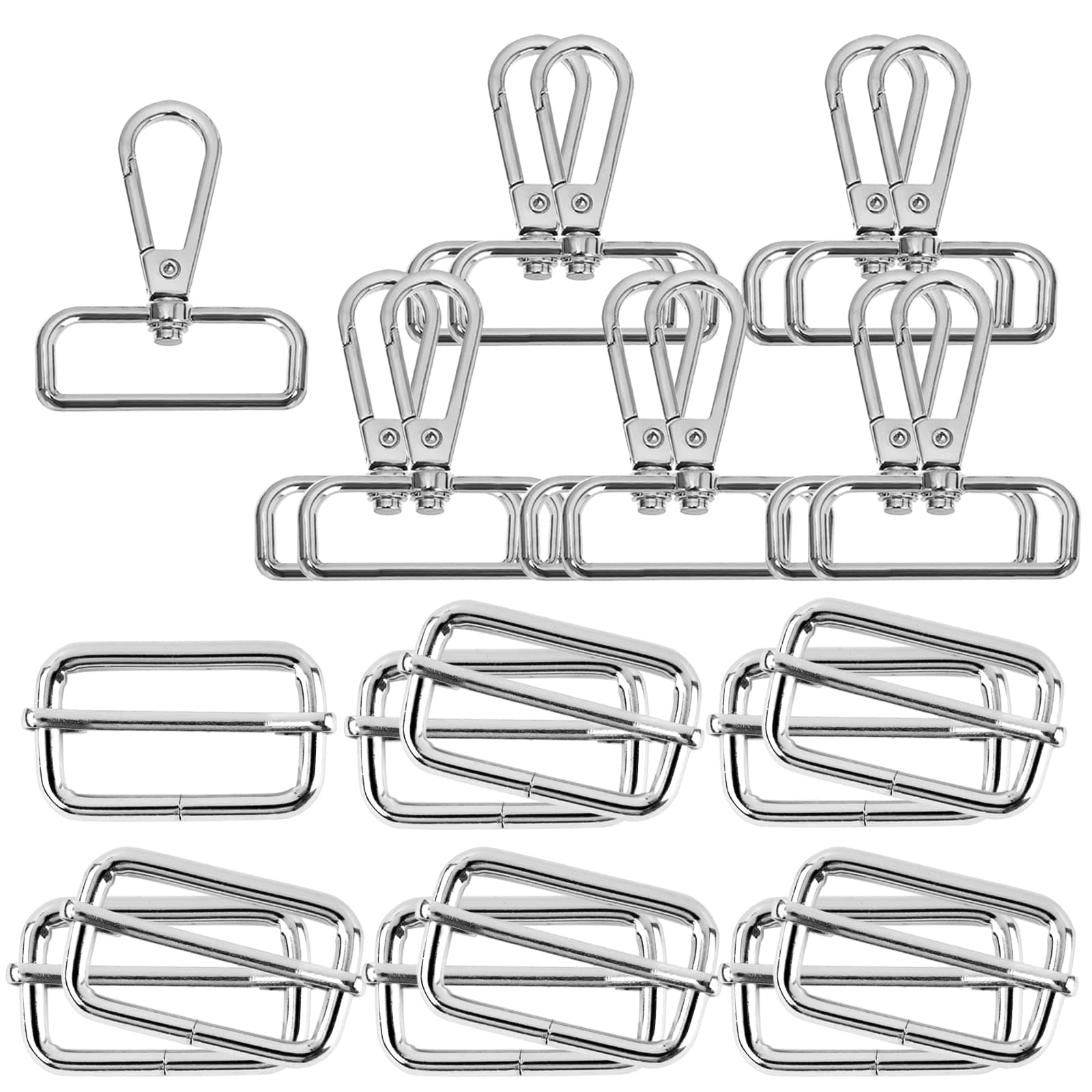 VINFUTUR20 Pieces 38mm Metal Buckles Swivel Snap Hooks + Rectangle Adjuster Tri Glide Slide Buckles 38mm for DIY Handbag Backpack Dog Collars Hardware Making Supplies