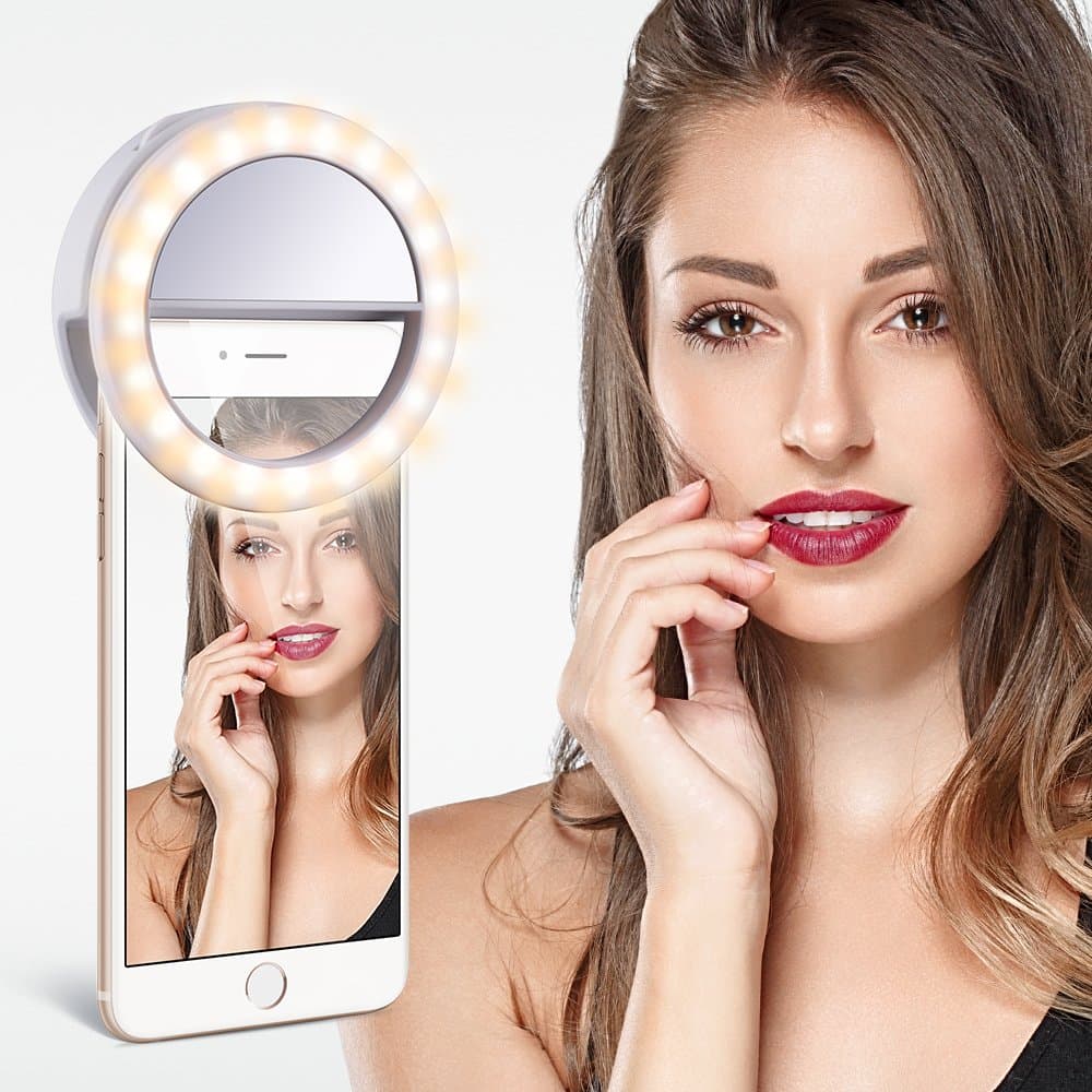 TYCKA 40 LED Selfie Ring Light, Stepless Brightness Control, Independent Dimmable Warm White and Cold White, Clip-on and Rechargeable Design, For Phone Samsung Sony Google Nexus Smartphones Tablets