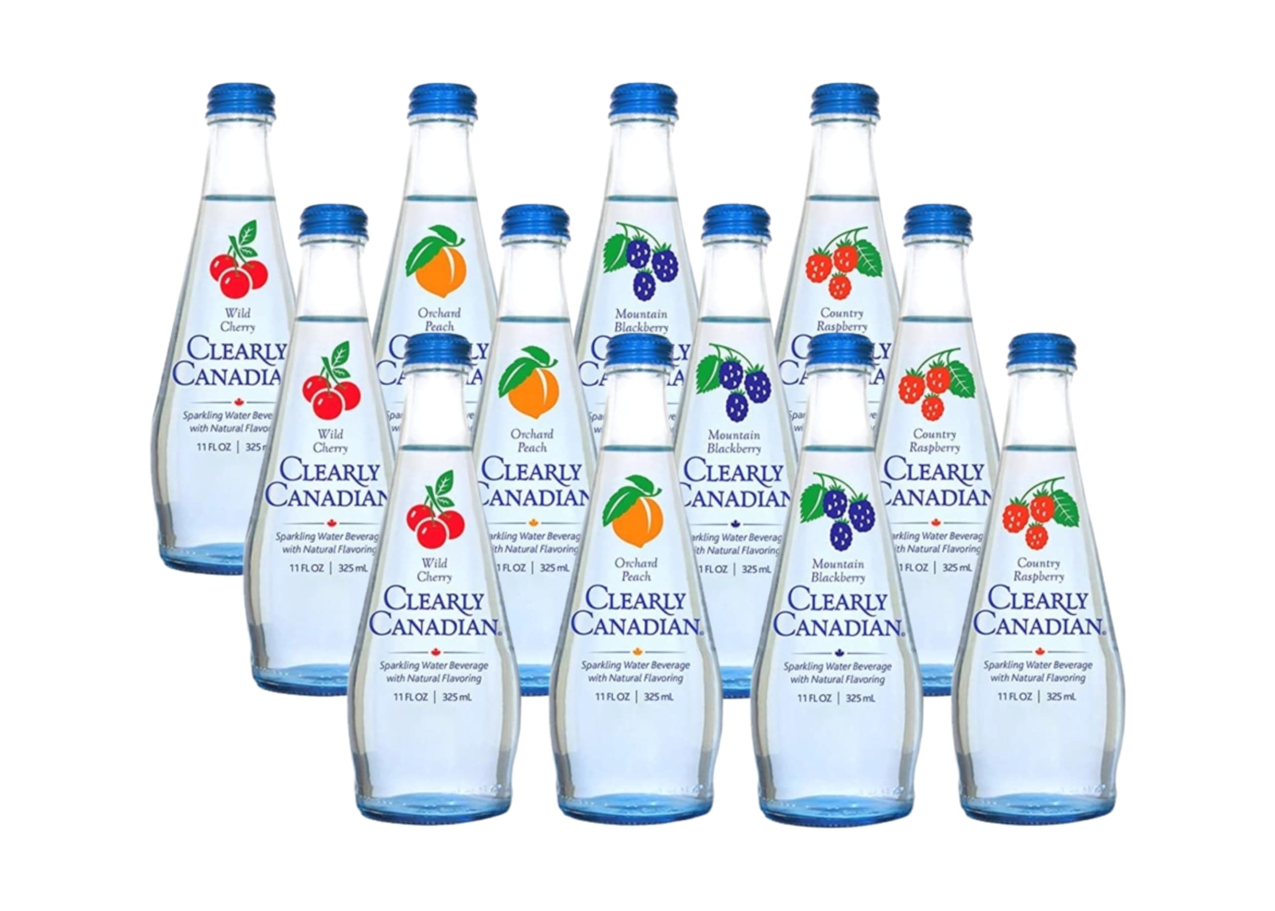 Clearly Canadian Sparkling Flavored Water, 11 oz Glass Bottles – Variety of Refreshing Flavors, Premium Carbonated Beverage, Available in 12-Pack and 24-Pack Options (12 Pack, 12 Pack Variety)