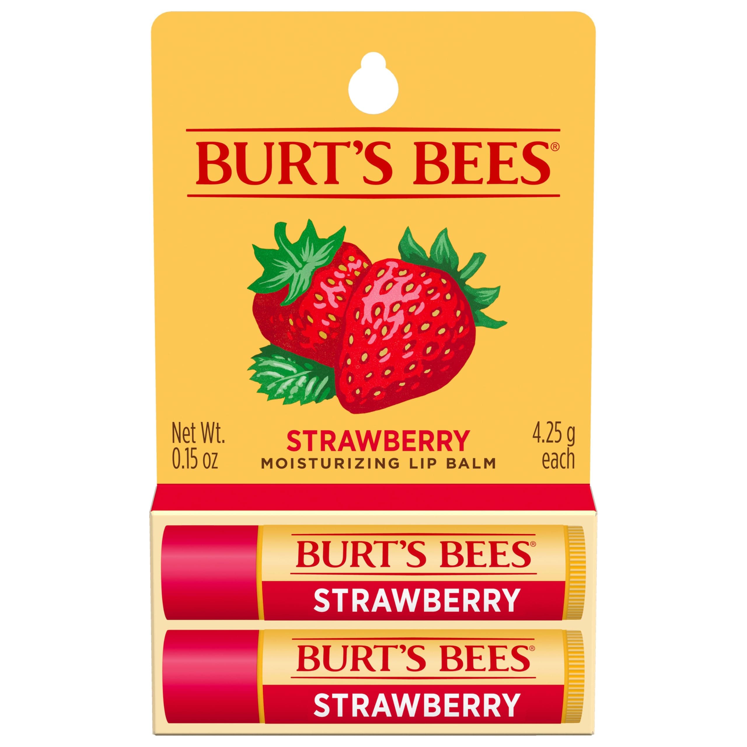 100% Natural Moisturizing Lip Balm, Strawberry with Beeswax & Fruit Extracts - 2 Tubes