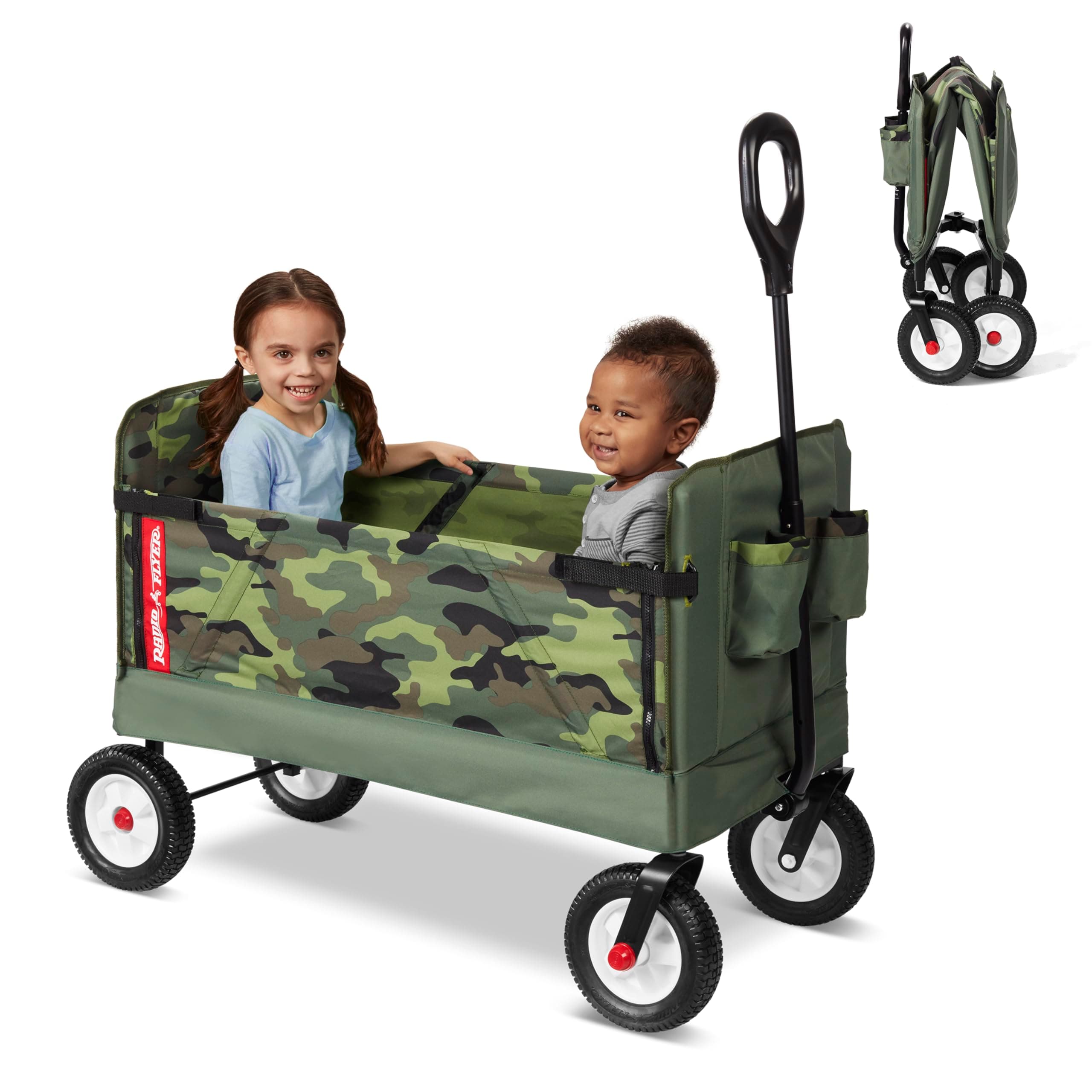 3-in-1 Camo Folding Wagon for Kids, Garden, & Cargo, Green Collapsible Wagon, 150-pound Off-Road Capacity
