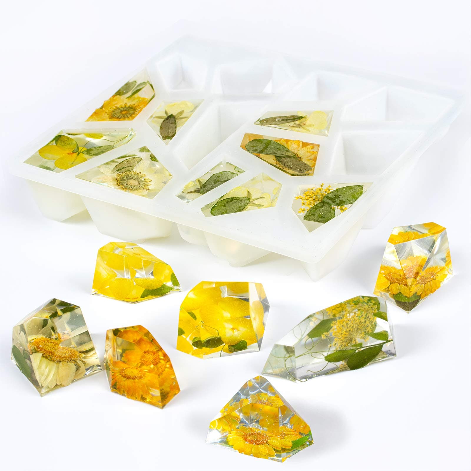 Multi-Faceted Gem Stone Epoxy Resin Silicone Mold Tray for Crystal Quartz Jewerly, Candle, Soap, Ice Cube, Polymer Clay Projects 15-Cavity Large 6x5.1x1inch