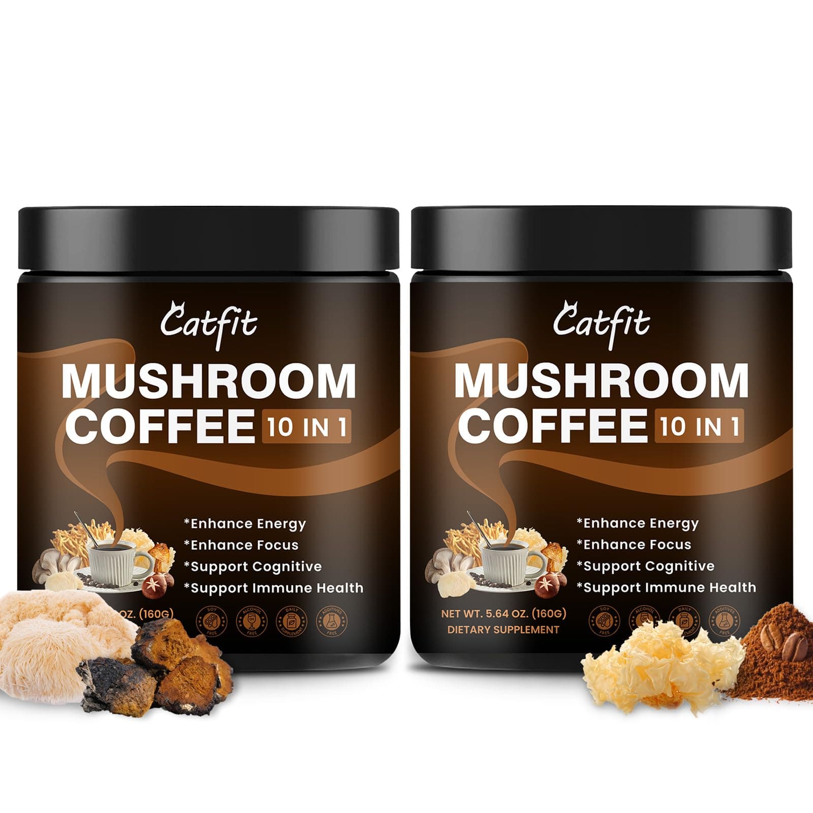 Instant Mushroom Coffee Powder, 10-in-1 Adaptogen Blend with Lion's Mane, Chaga & Cordyceps for Energy, Focus, Gut Health & Immune Support - 320g, 100 Servings