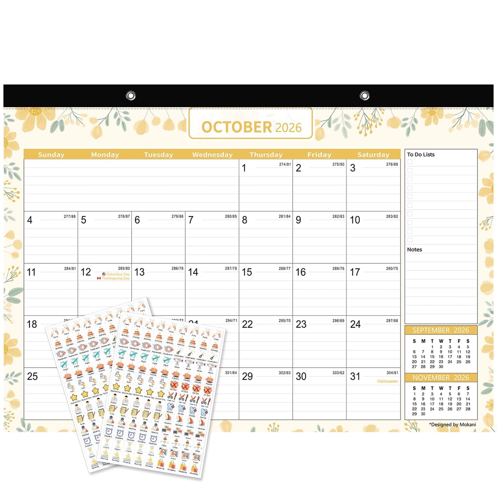 Mokani Desk Calendar 2024-2025, Large Monthly Wall Calendar From Jan.2024 to Jun.2025 with Plastic Cover: 17"x12", 18 Months Academic Year Desk Pad Calendars with Planner Stickers