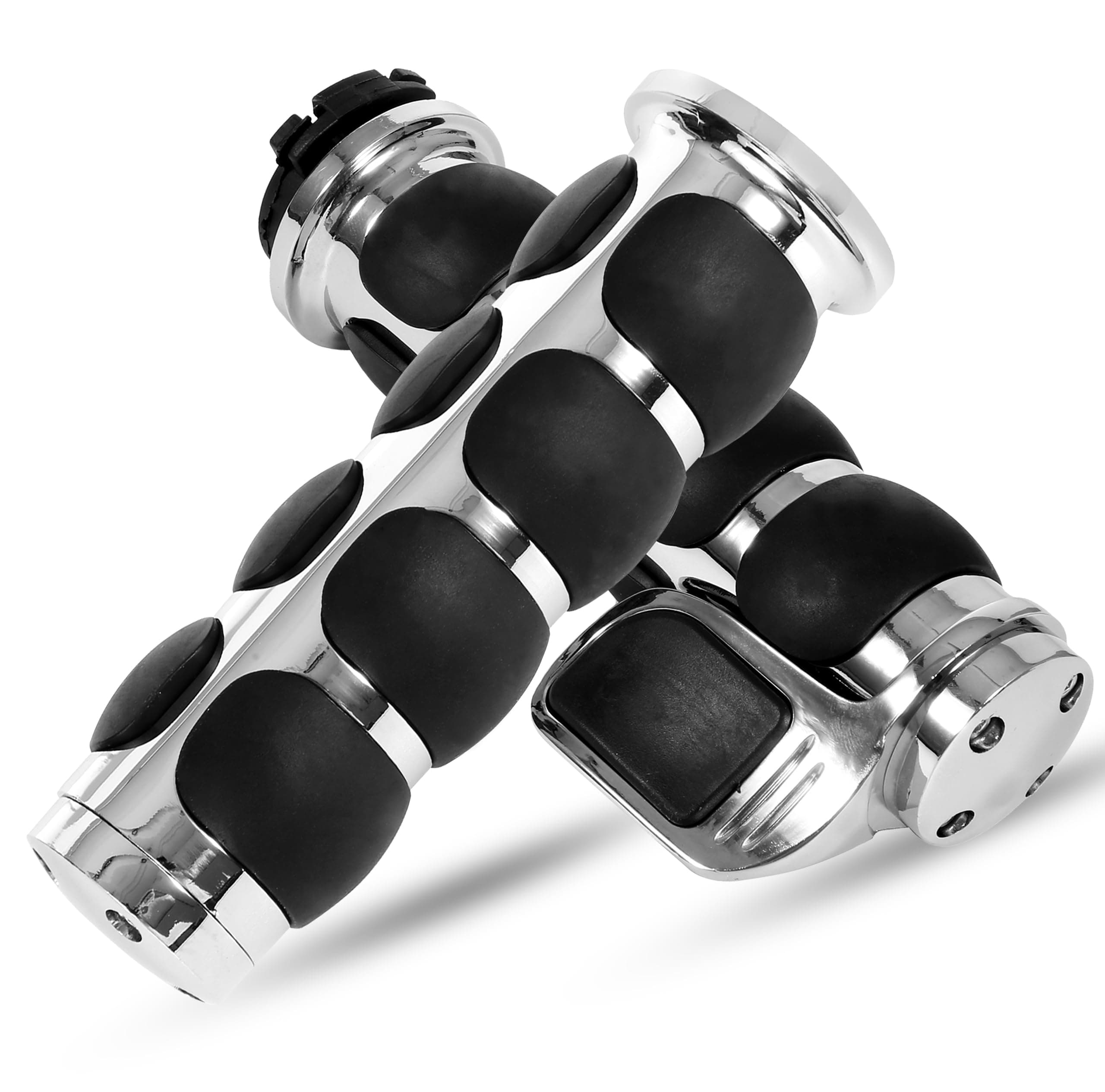Motorcycle Hand Grips 1" Universal Non-Slip Handgrips Handlebar Grips with Throttle Assist Chrome Black Aluminum Rubber for Harley Kawasiki Suzuki Cruisers