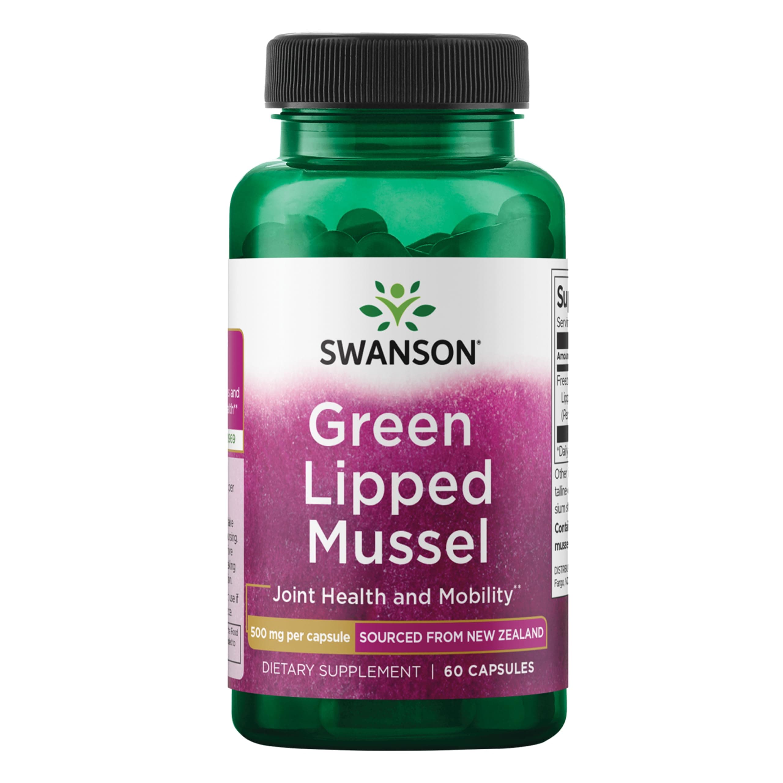 Swanson Green Lipped Mussel (Freeze-Dried) - New Zealand Joint Health & Mobility Supplement - Natural Formula May Support Heart Health & Digestive Function - (60 Capsules, 500mg Each)