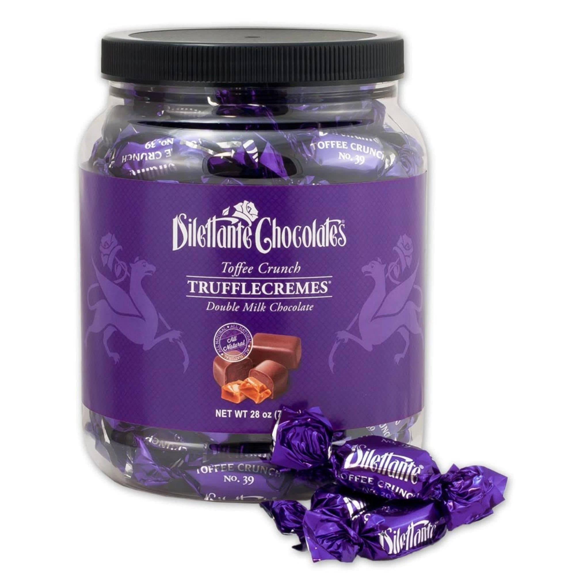 Toffee Crunch Chocolate TruffleCremes | 28-ounce Bulk Jar | Covered in Double Milk Chocolate | Made from All-Natural Ingredients and Real Toffee Pieces | By Dilettante Chocolates