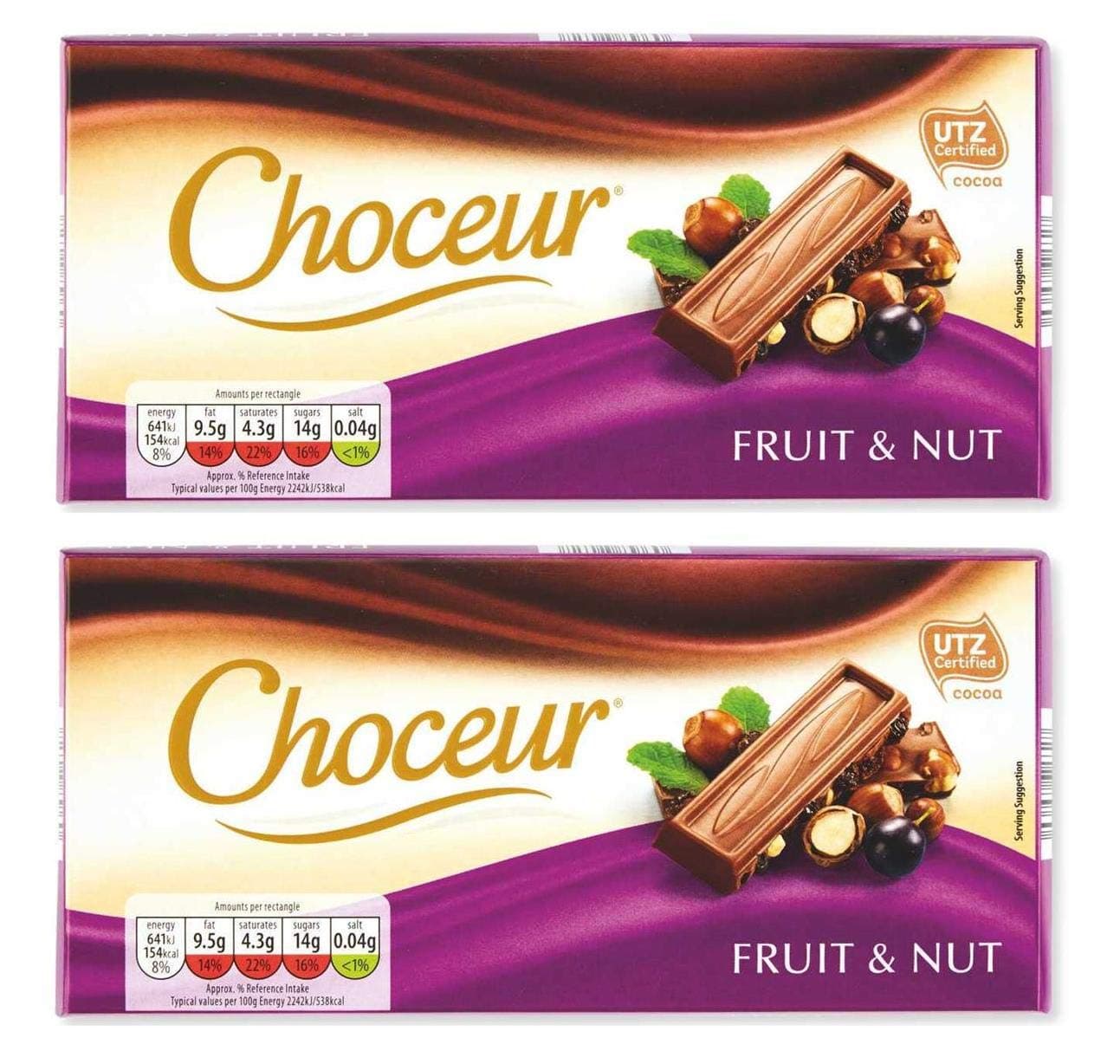 Aldi Choceur Fruit & Nut Milk Chocolate Bar | 2 x 200g Bars | Vegetarian