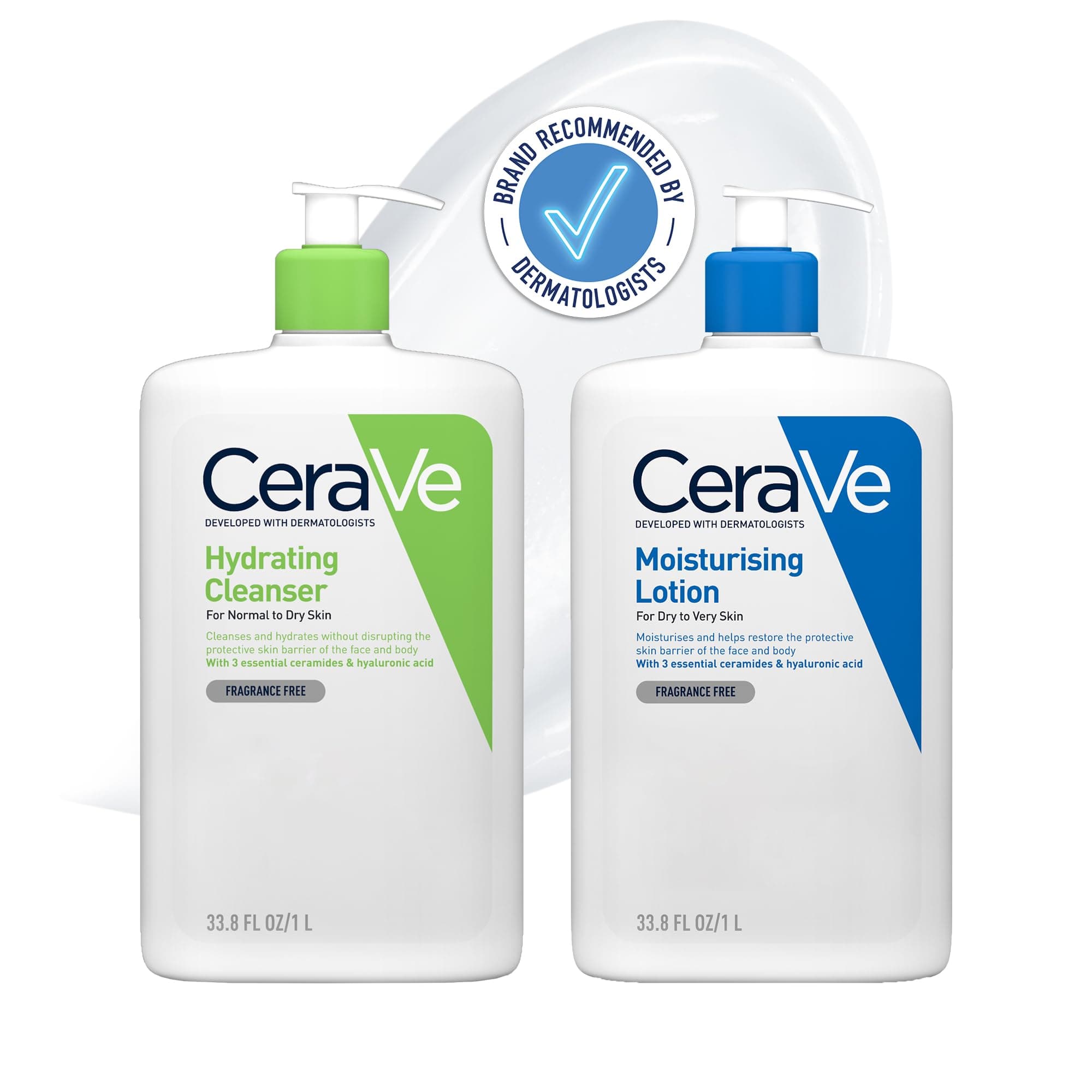 CeraVeFace & Body Routine for Dry Skin, Hydrating Cleanser & Moisturising Lotion 1 Litre x2: Jumbo Format